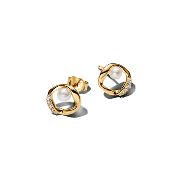 14K Gold-Plated Stud Earrings With White Treated Freshwater Cultured Pearl And Clear Cubic Zirconia