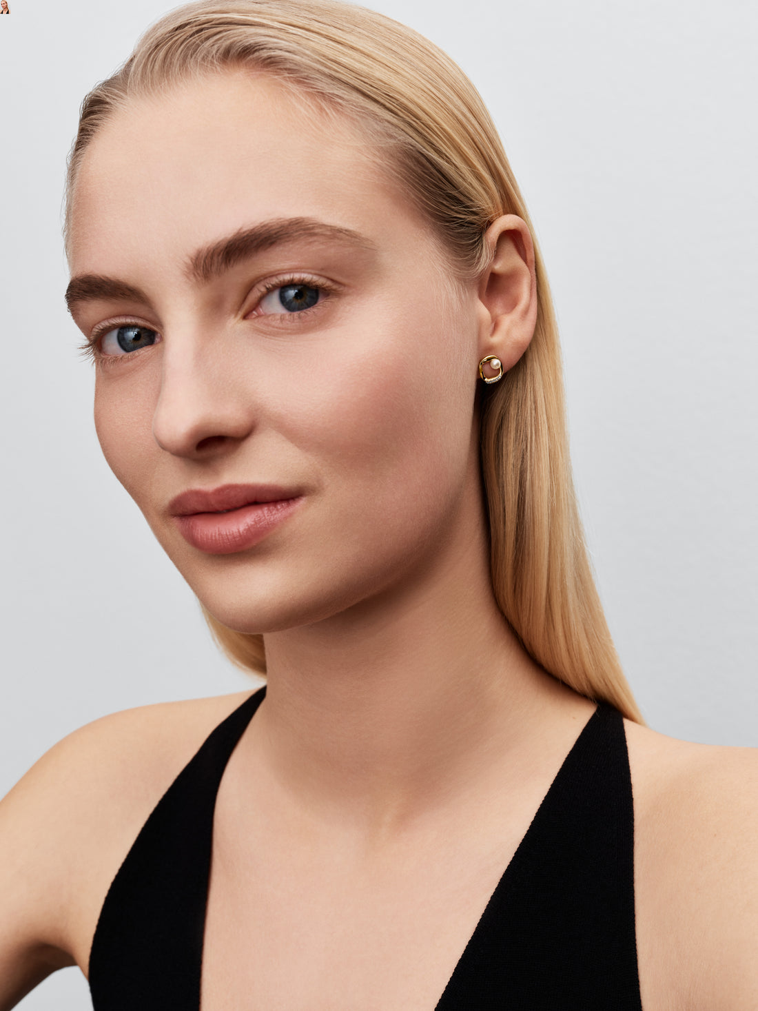 14K Gold-Plated Stud Earrings With White Treated Freshwater Cultured Pearl And Clear Cubic Zirconia