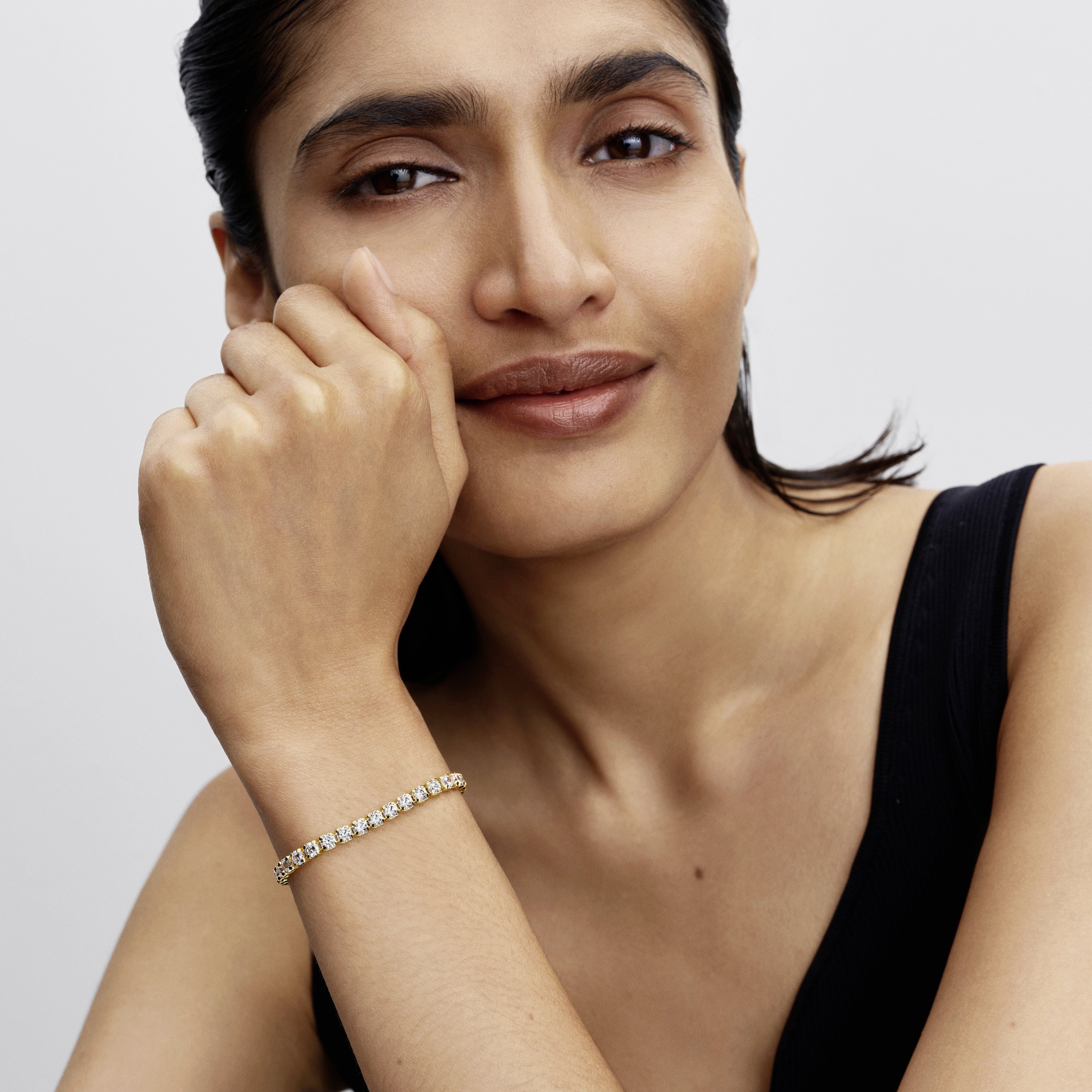 14K Gold-Plated Tennis Bracelet With Clear Cubic Zirconia