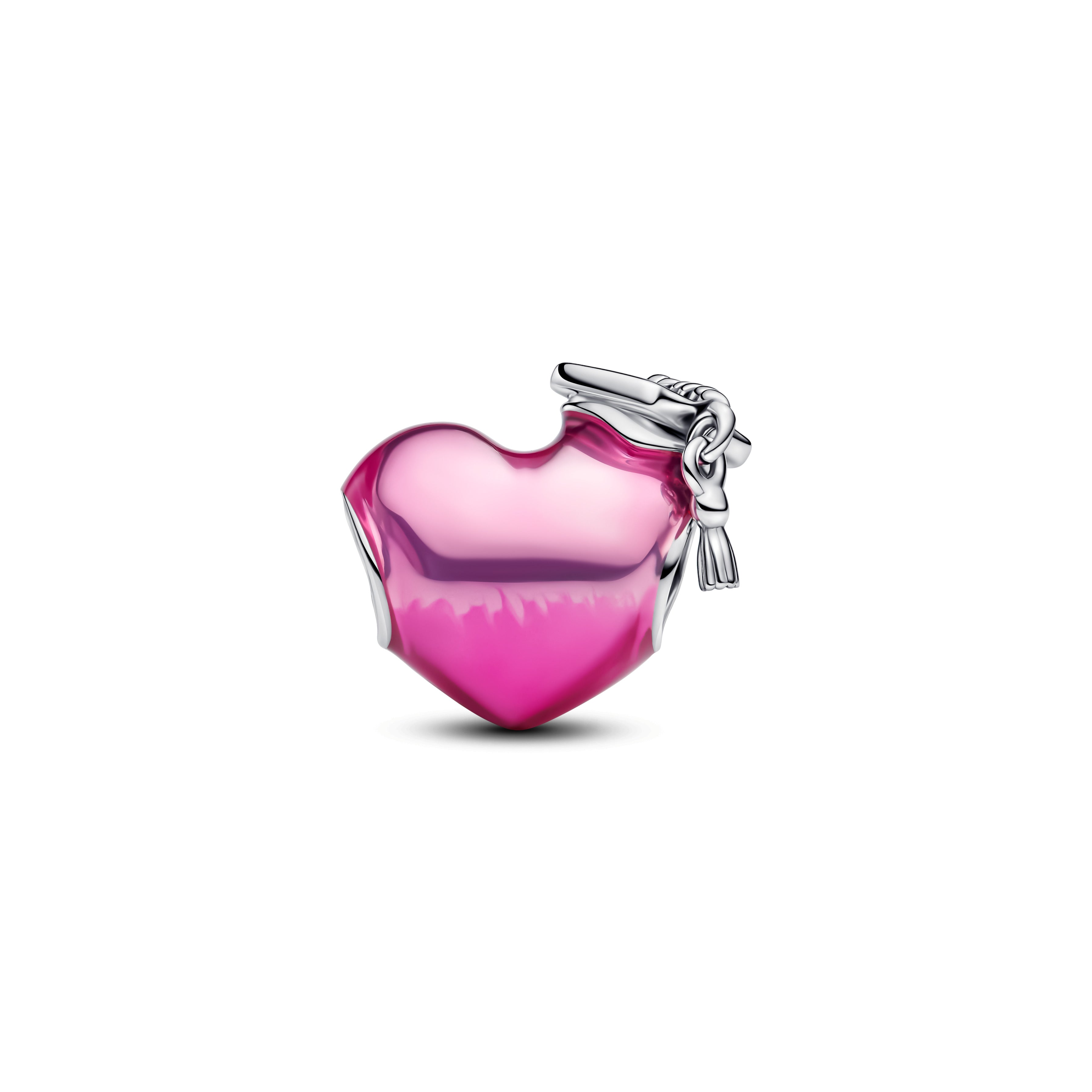 2025 Graduation Heart Sterling Silver Charm With Transparent Pink Enamel