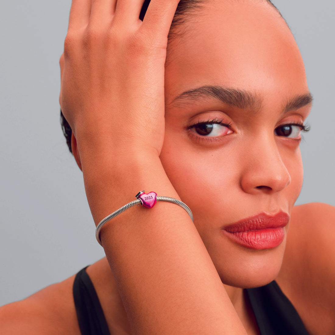 2025 Graduation Heart Sterling Silver Charm With Transparent Pink Enamel