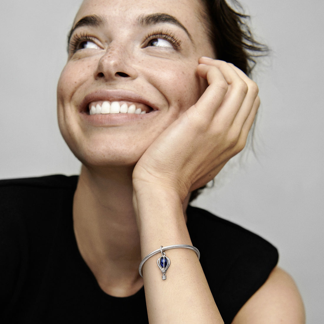 Air Balloon Silver Dangle With Encased Moonlight Blue Crystal