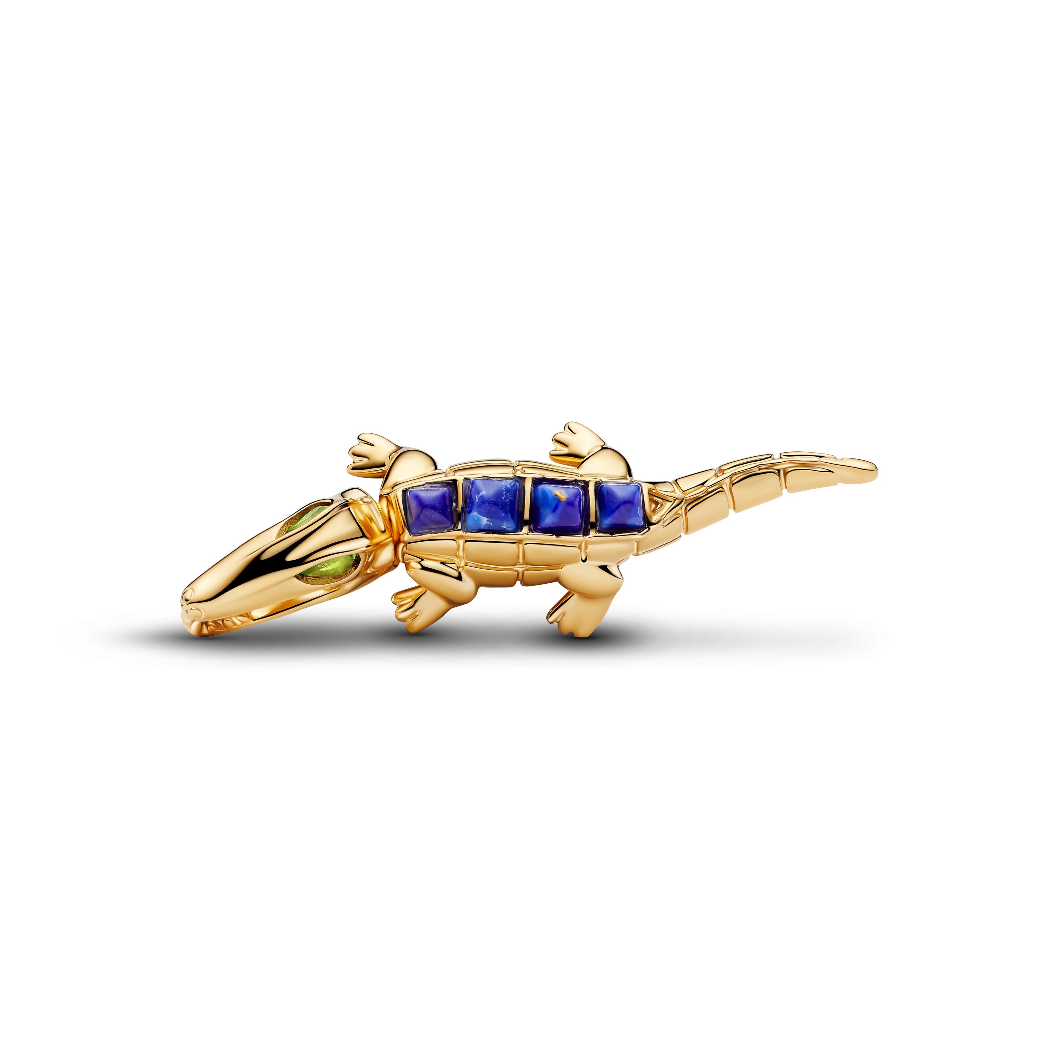 Alligator 14K Gold-Plated Charm With Imitation Lapis Lazuli And Light Green Crystal