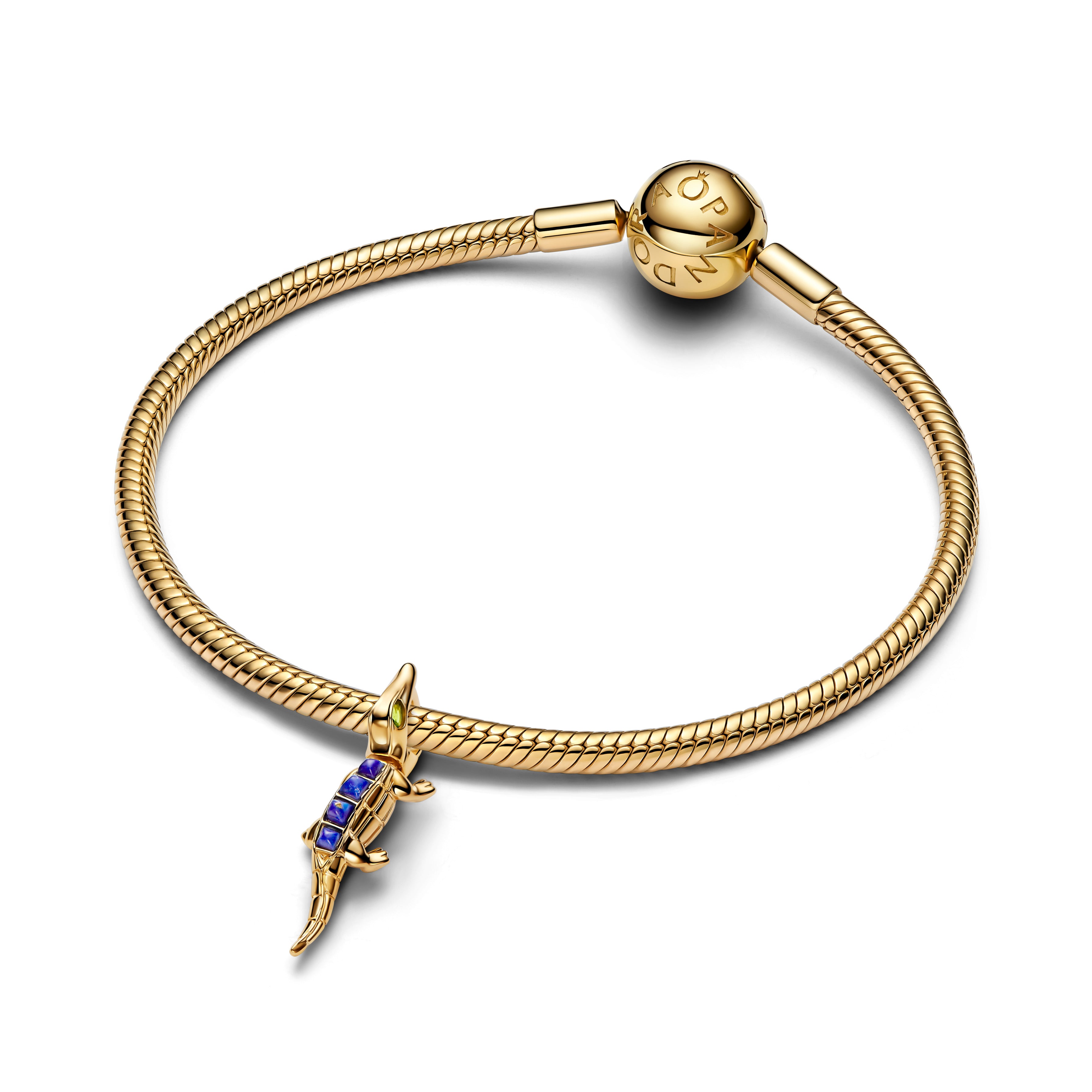 Alligator 14K Gold-Plated Charm With Imitation Lapis Lazuli And Light Green Crystal