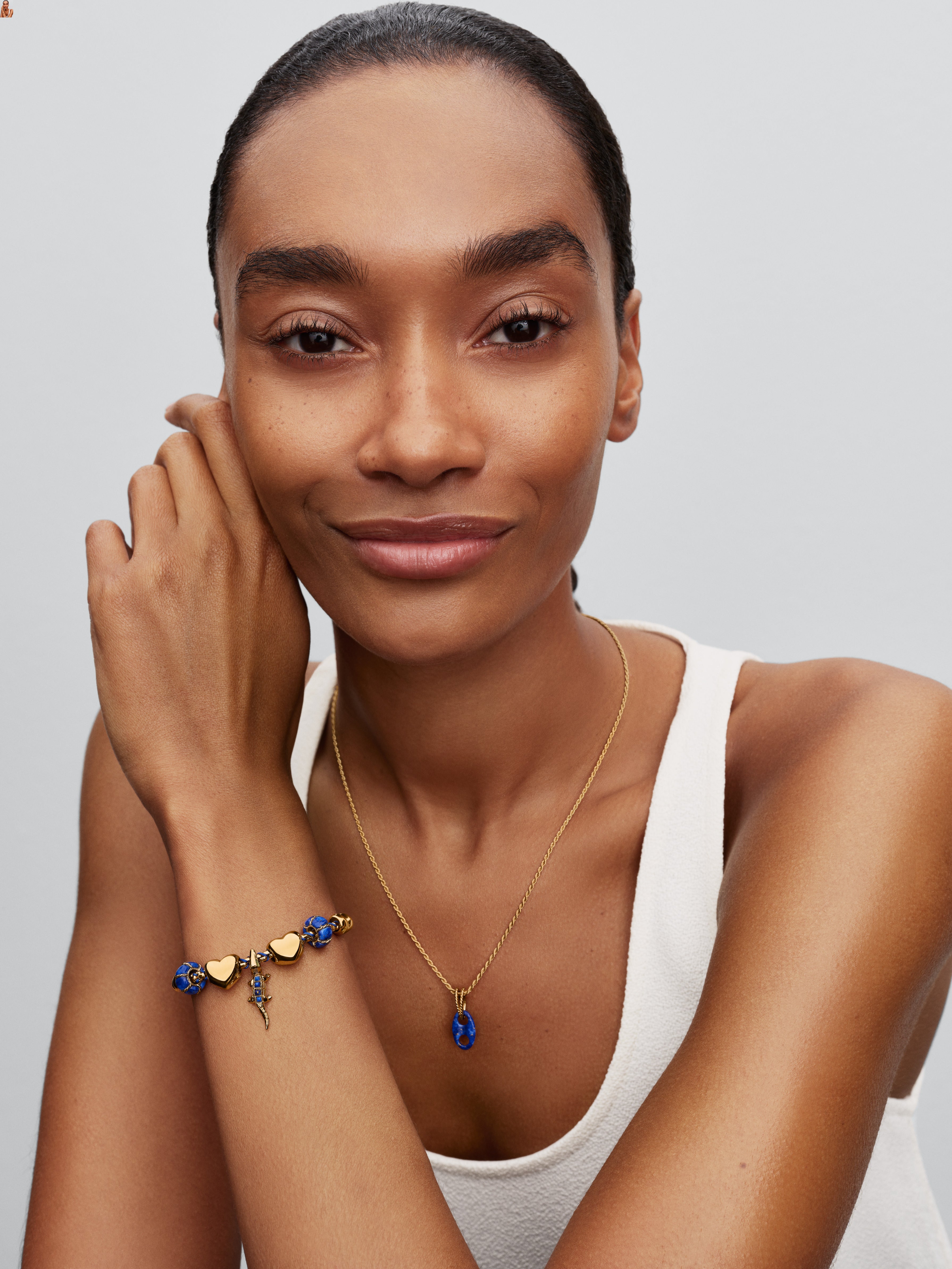 Alligator 14K Gold-Plated Charm With Imitation Lapis Lazuli And Light Green Crystal