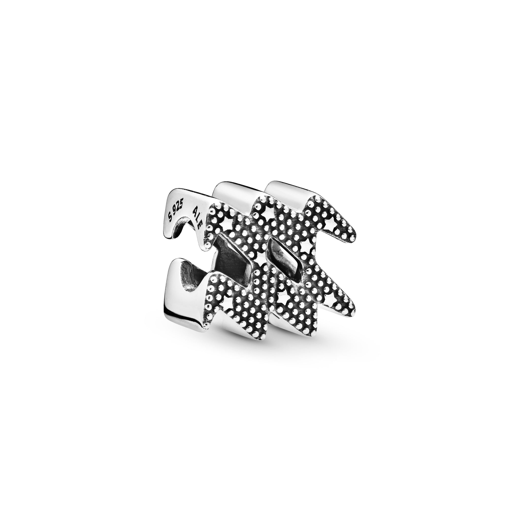 Aquarius Sterling Silver Charm With Clear Cubic Zirconia