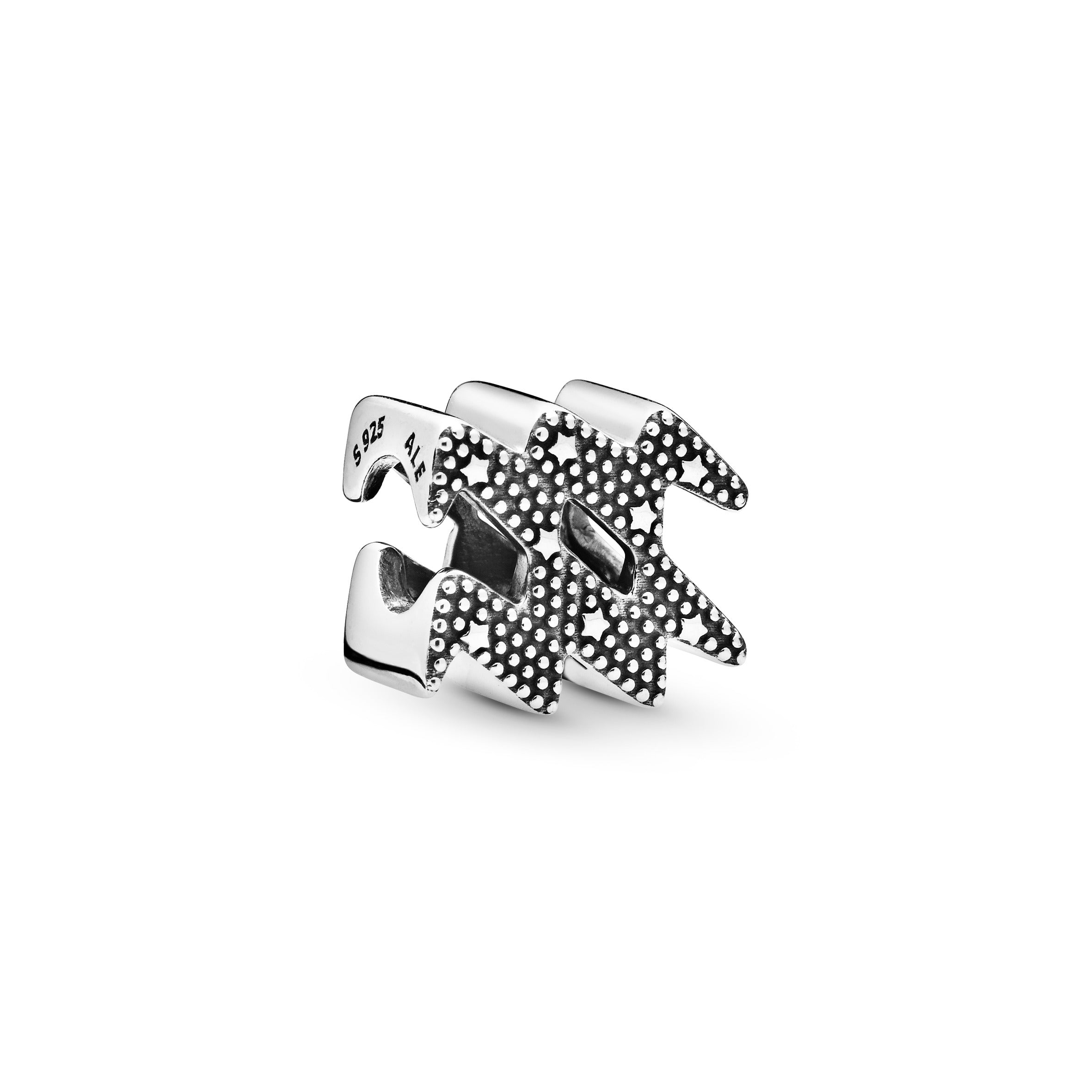 Aquarius Sterling Silver Charm With Clear Cubic Zirconia