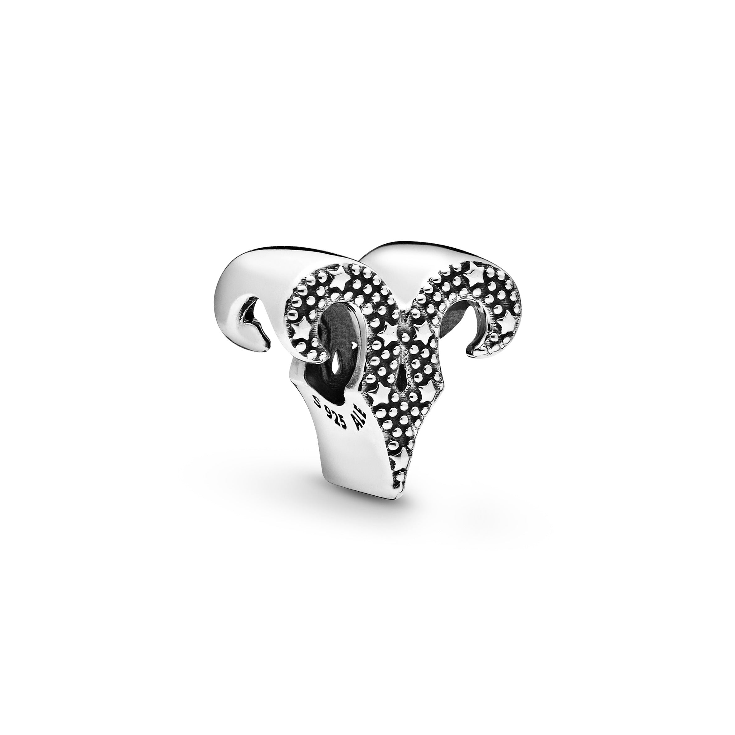 Aries Sterling Silver Charm With Clear Cubic Zirconia