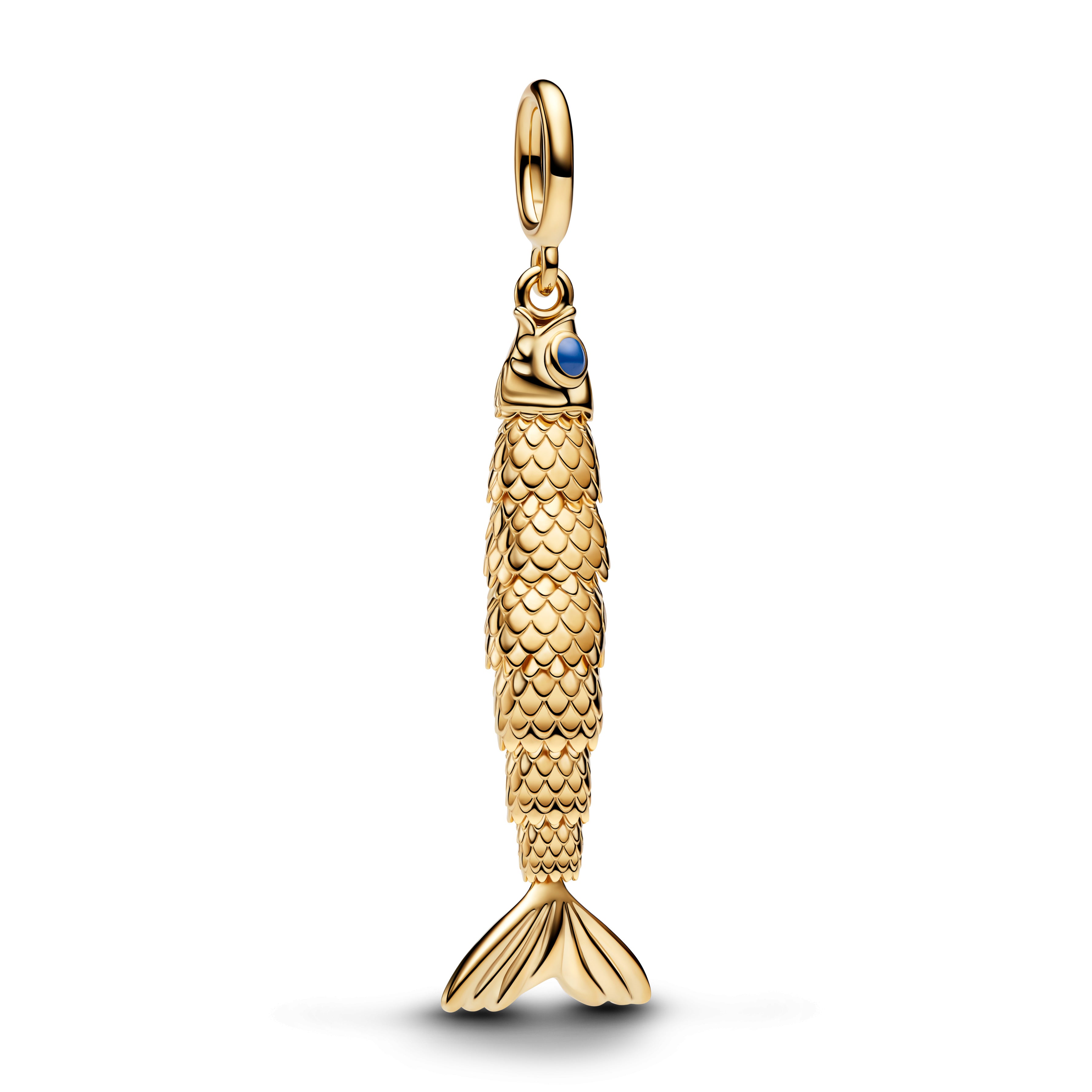 Articulated Fish 14K Gold-Plated Dangle With Blue Enamel