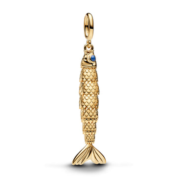 Articulated Fish 14K Gold-Plated Dangle With Blue Enamel