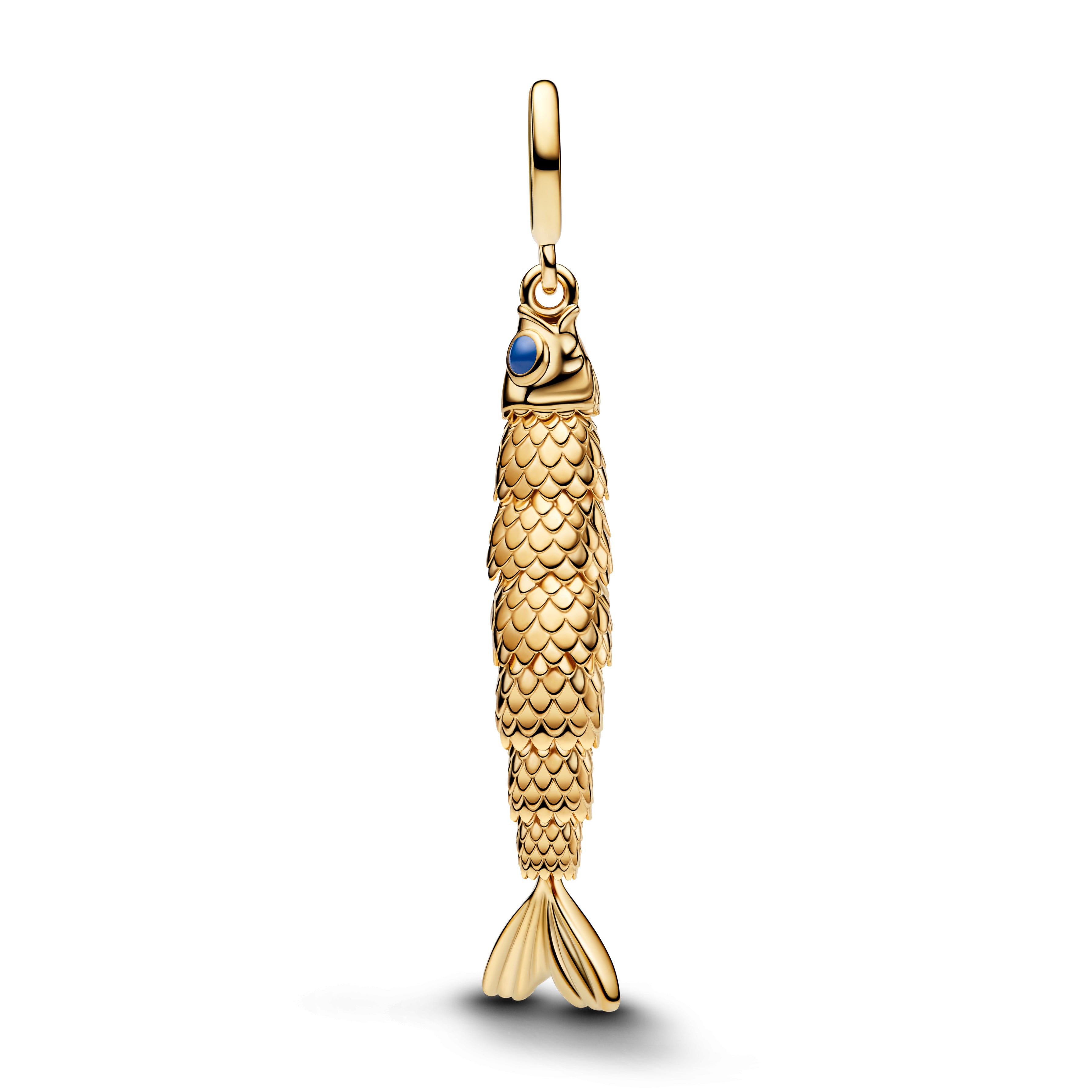 Articulated Fish 14K Gold-Plated Dangle With Blue Enamel