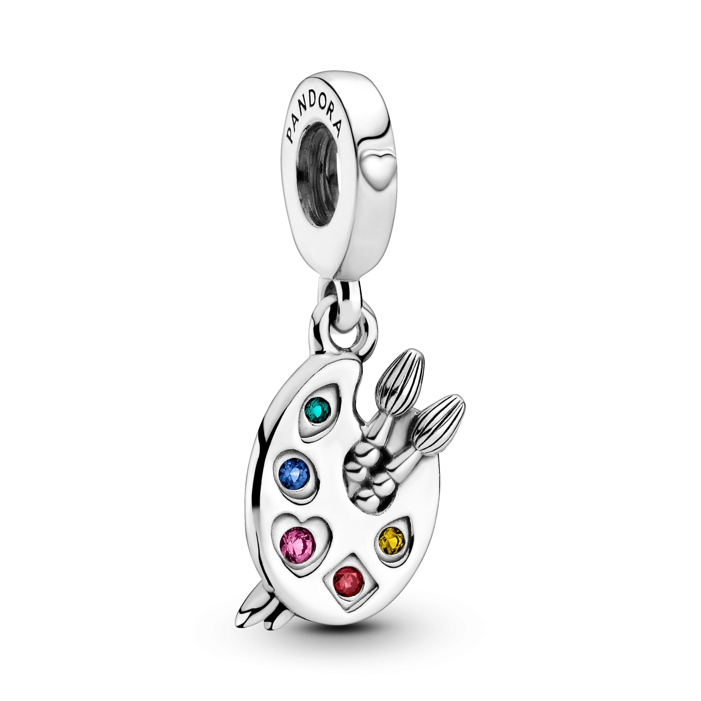 Artists Palette Sterling Silver Dangle With Red Cubic Zirconia, Phlox Pink, Blazing Yellow And Lake Green And Stella Blue Crystal