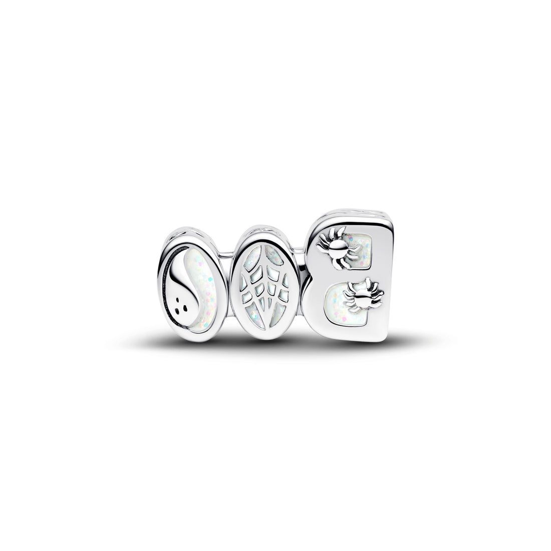Boo Sterling Silver Charm With Clear Cubic Zirconia And Glow In The Dark Enamel