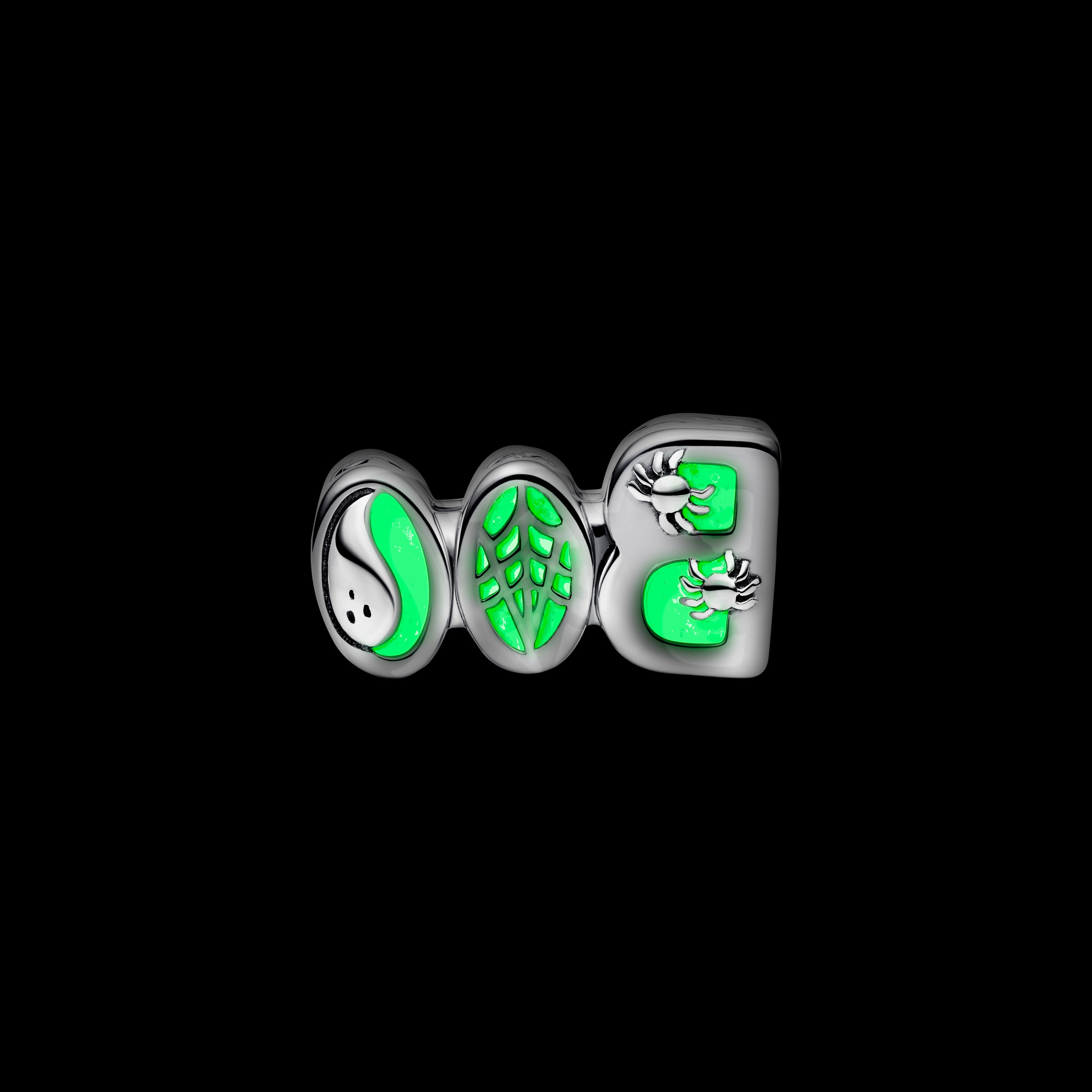 Boo Sterling Silver Charm With Clear Cubic Zirconia And Glow In The Dark Enamel
