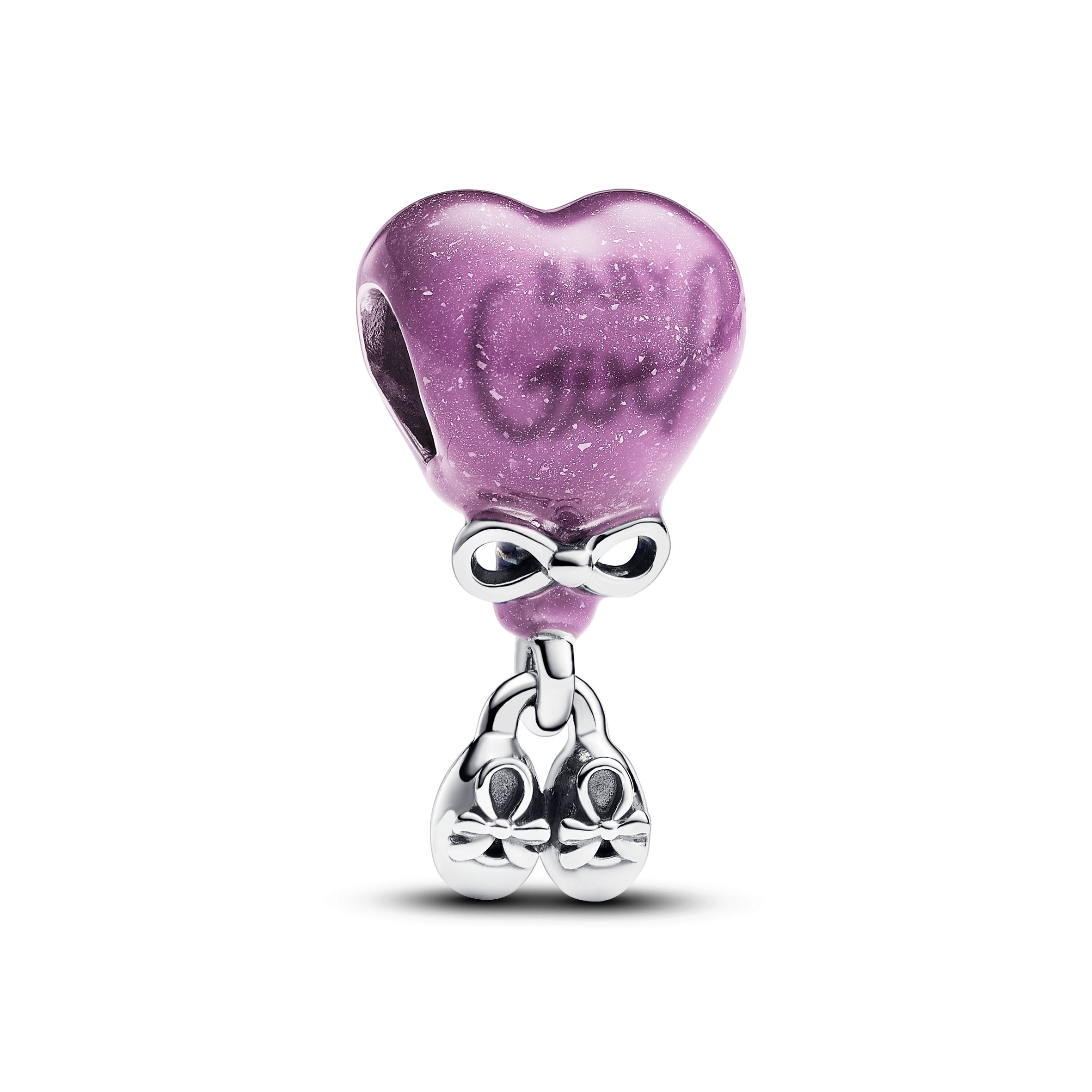 Baby Girl Balloon Sterling Silver Charm With Color Changing Purple To Light Pink And Black Enamel