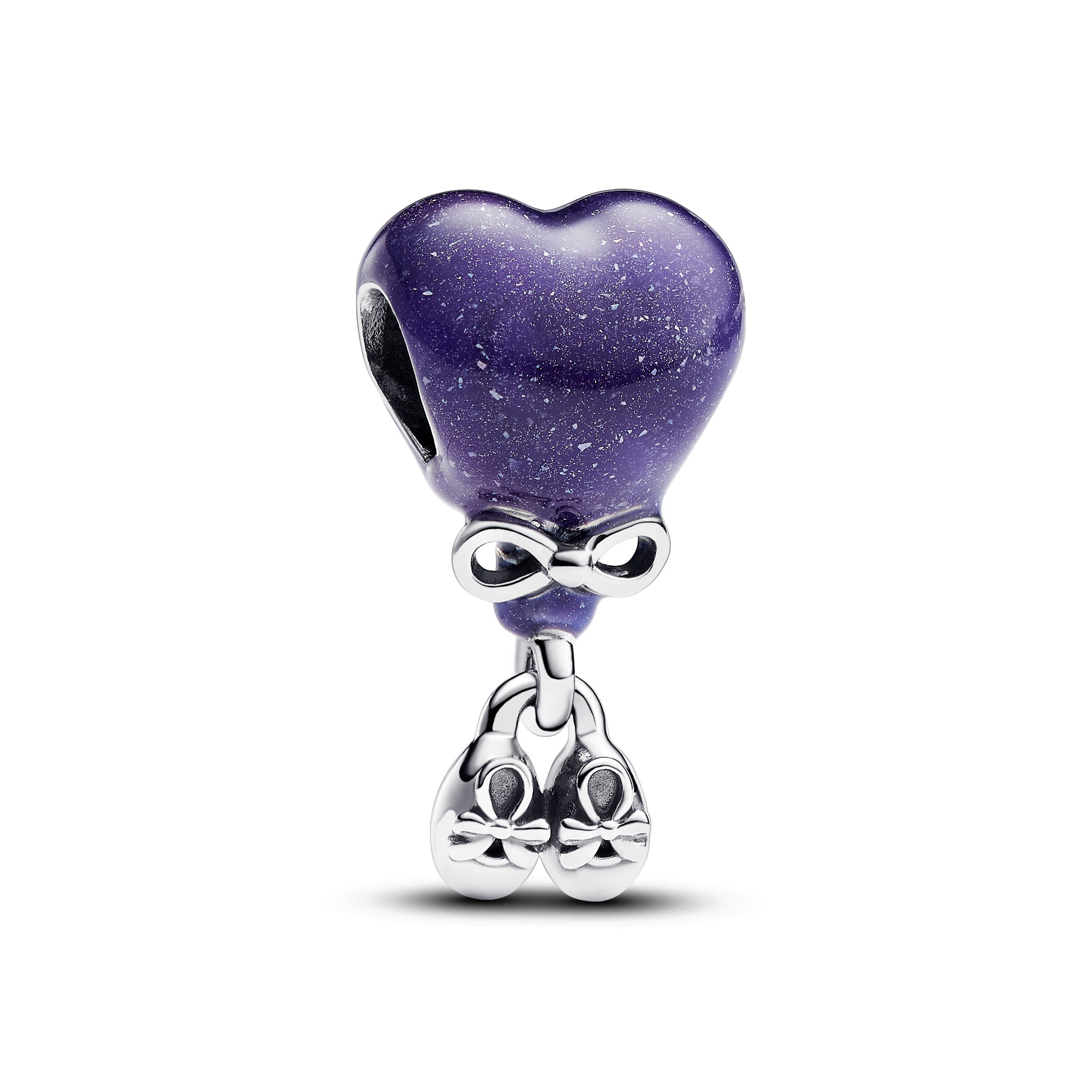 Baby Girl Balloon Sterling Silver Charm With Color Changing Purple To Light Pink And Black Enamel
