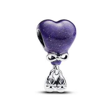 Baby Girl Balloon Sterling Silver Charm With Color Changing Purple To Light Pink And Black Enamel