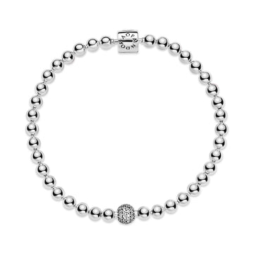 Beaded Sterling Silver Bracelet With Clear Cubic Zirconia