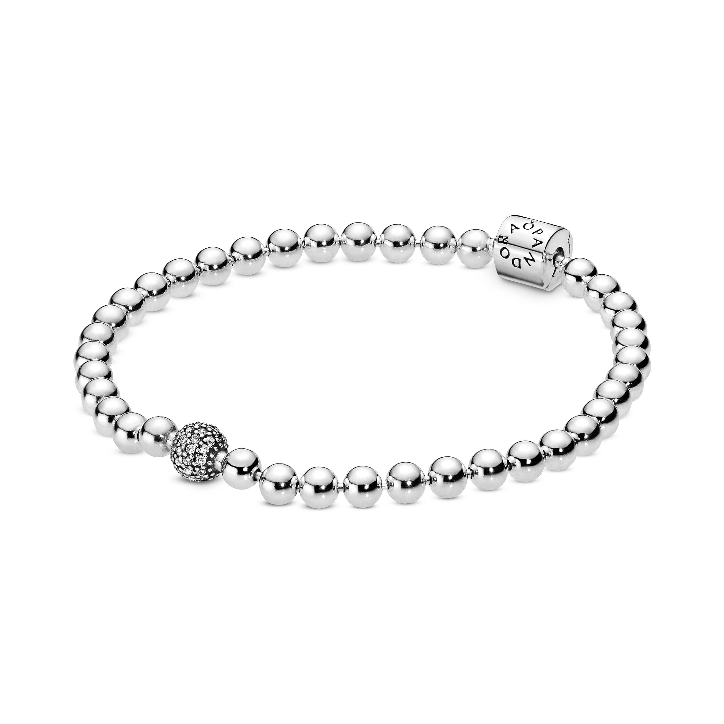 Beaded Sterling Silver Bracelet With Clear Cubic Zirconia
