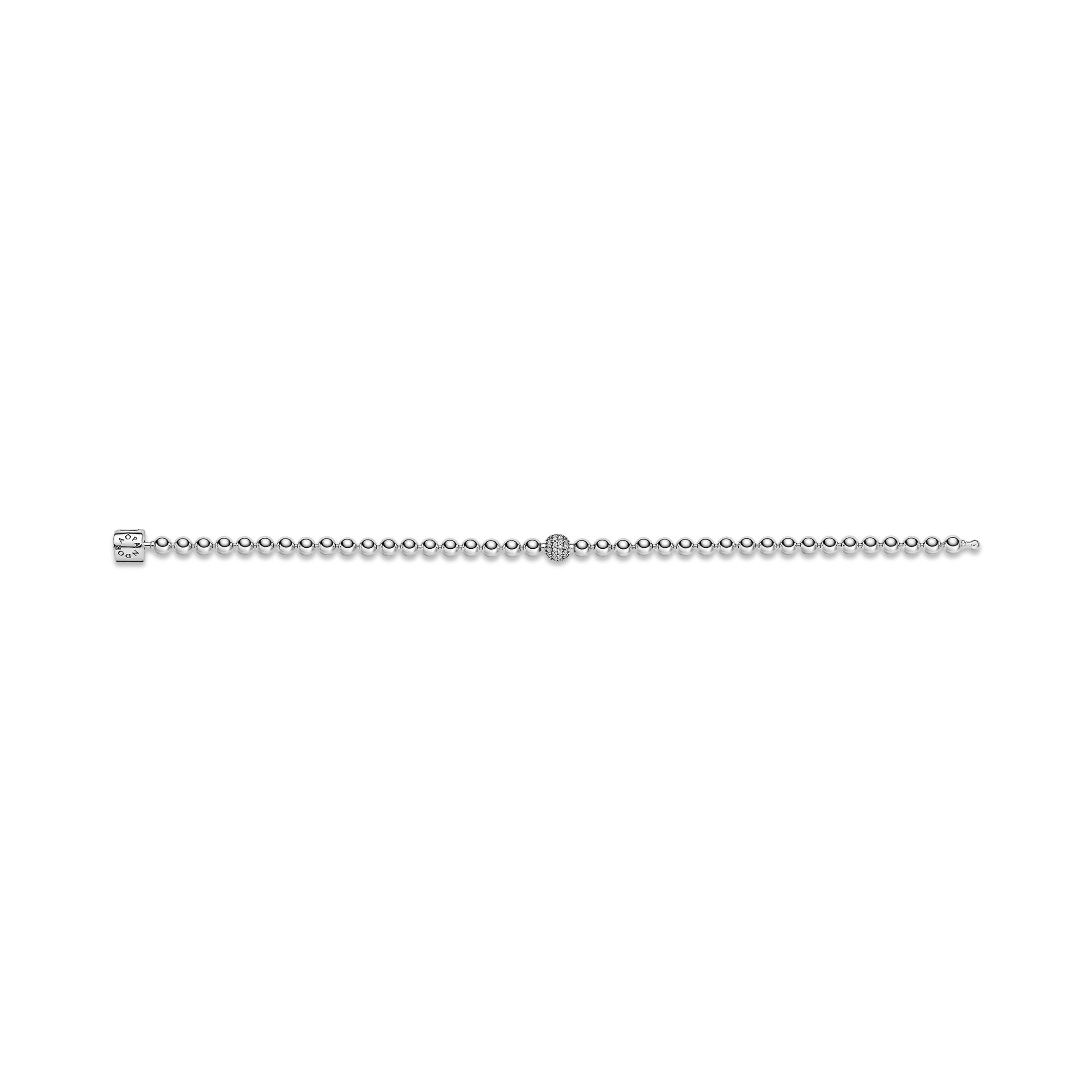 Beaded Sterling Silver Bracelet With Clear Cubic Zirconia