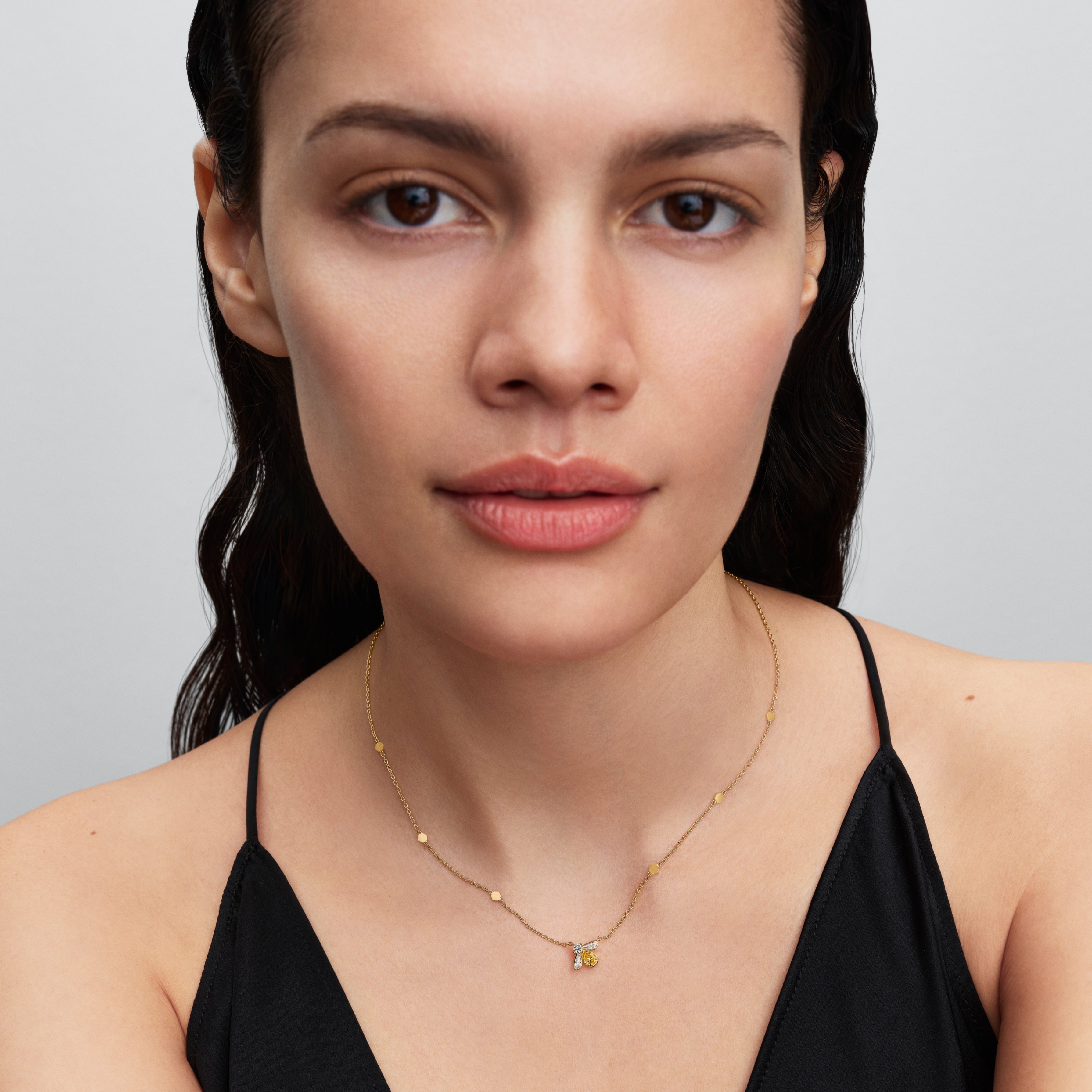 Bee 14K Gold-Plated Collier With Vibrant Yellow And Clear Cubic Zirconia
