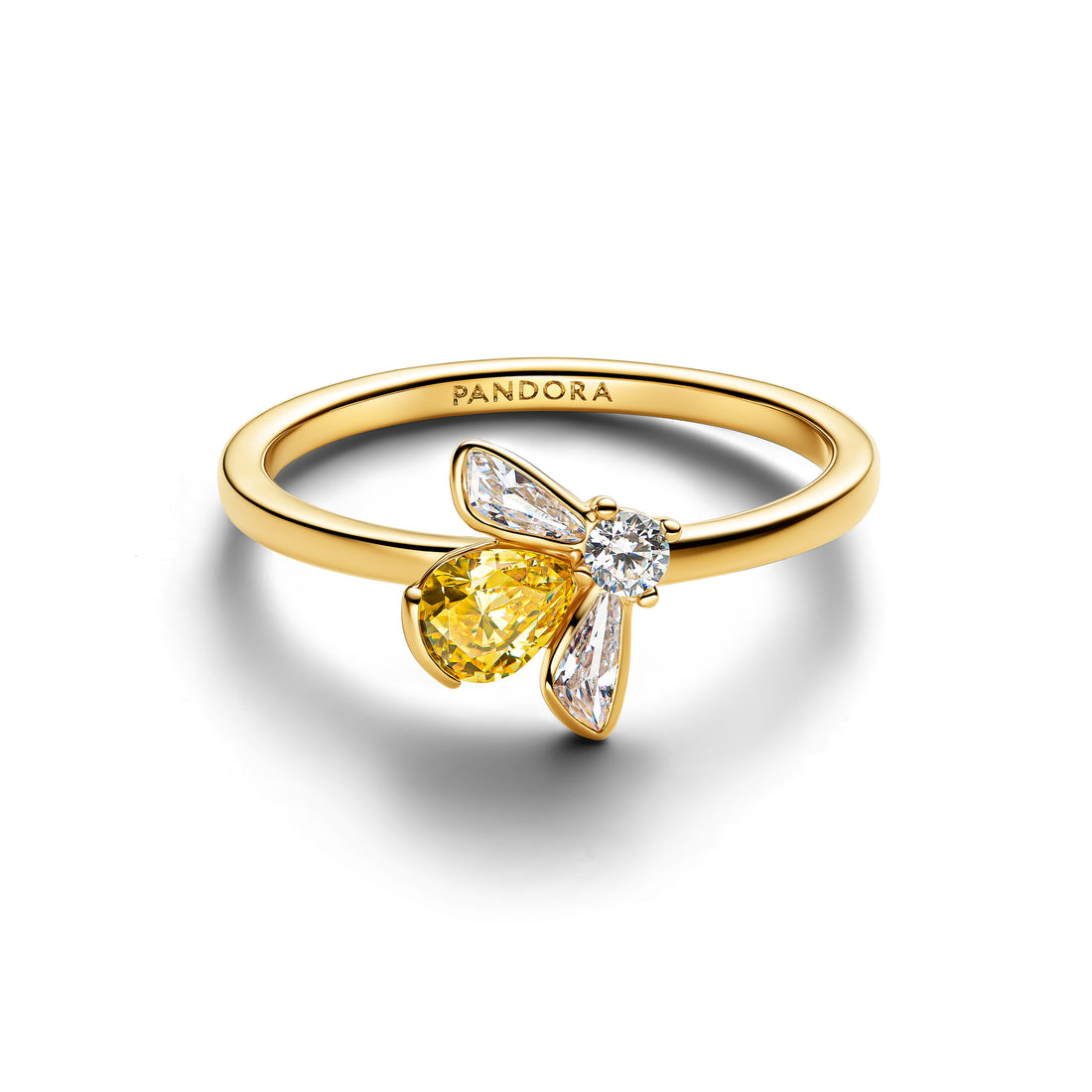 Bee 14K Gold-Plated Ring With Vibrant Yellow And Clear Cubic Zirconia