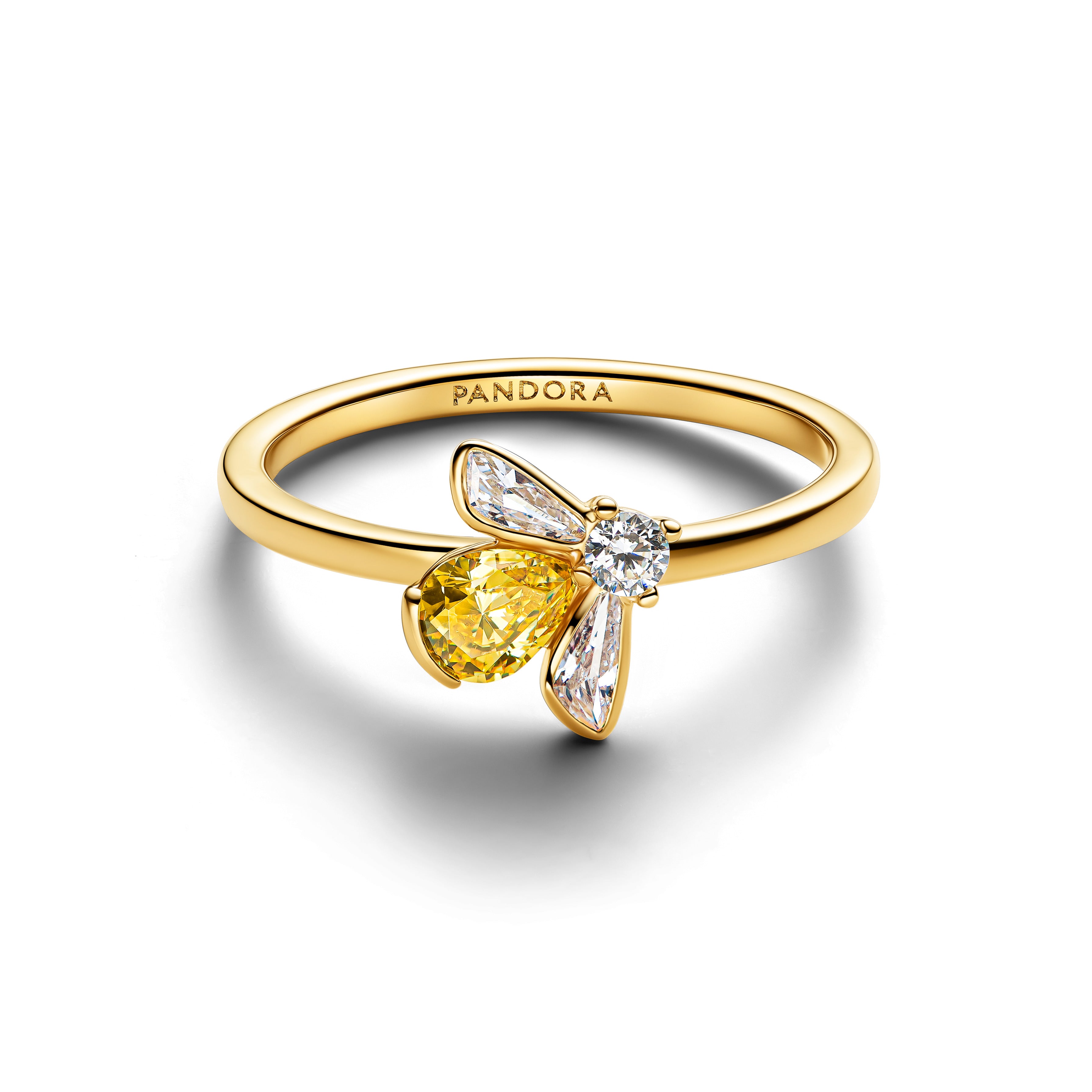 Bee 14K Gold-Plated Ring With Vibrant Yellow And Clear Cubic Zirconia
