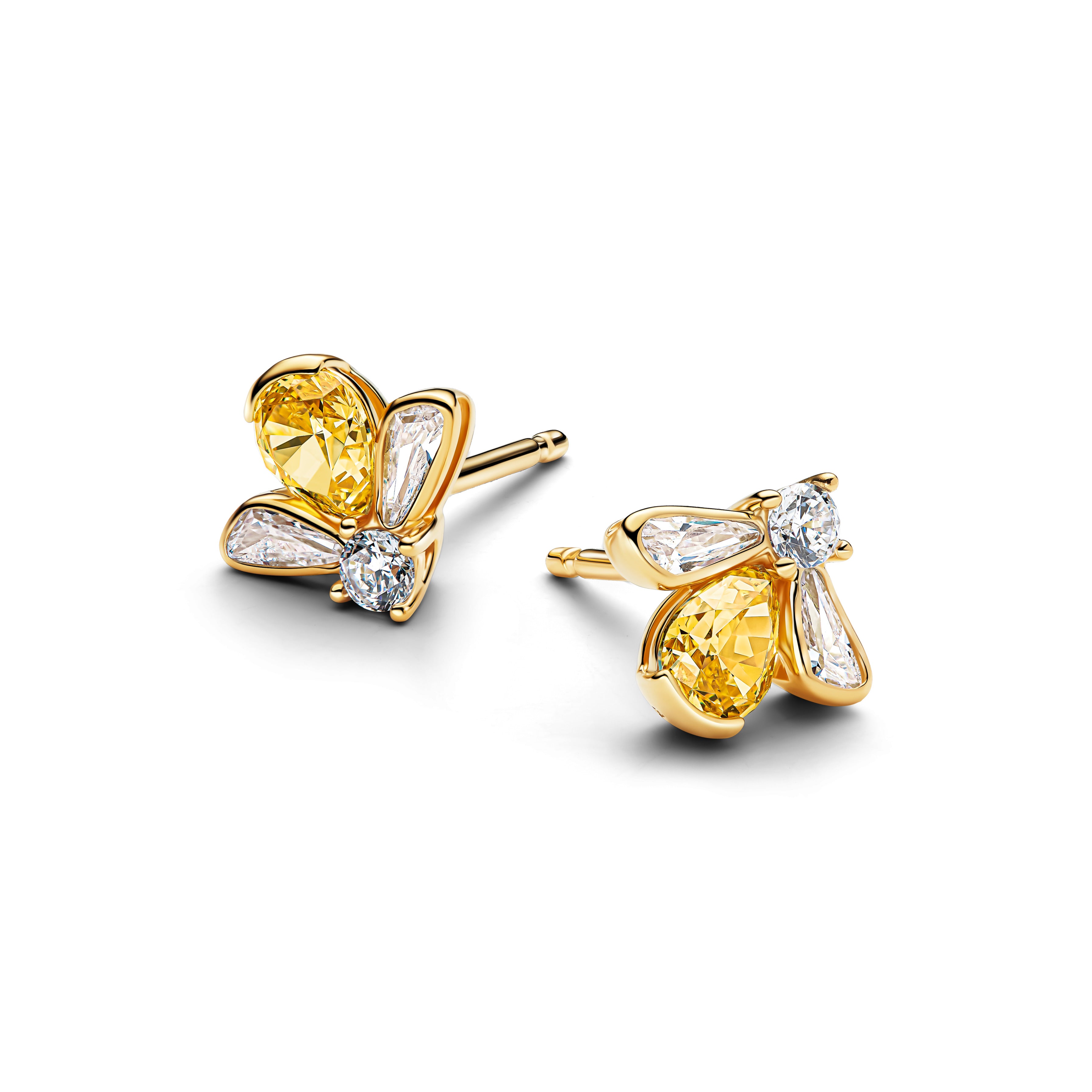 Bee 14K Gold-Plated Stud Earrings With Vibrant Yellow And Clear Cubic Zirconia