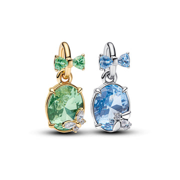 Bee And Butterfly Sterling Silver And 14K Gold-Plated Splittable Dangle With Clear Cubic Zirconia, Green And Blue Crystal