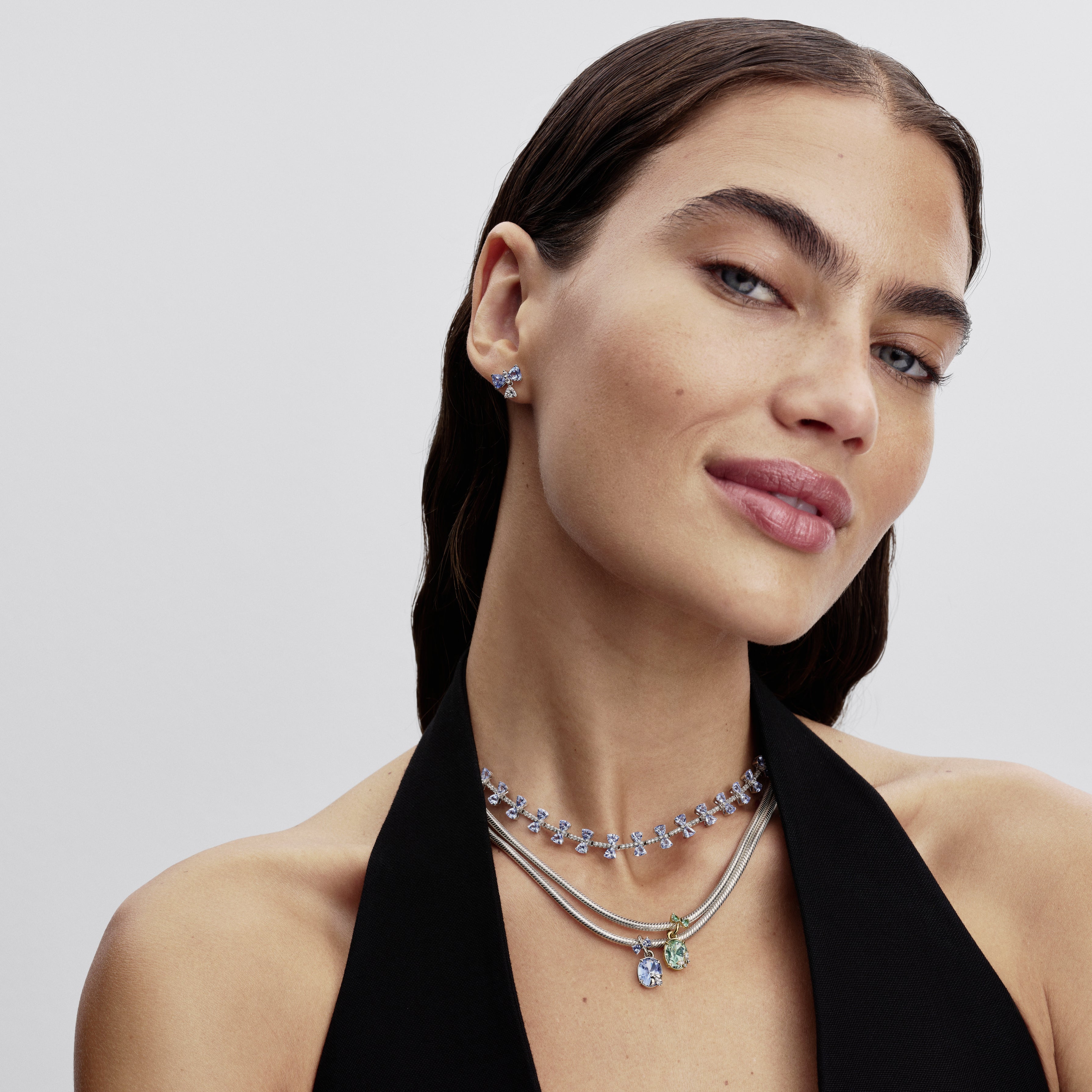 Bee And Butterfly Sterling Silver And 14K Gold-Plated Splittable Dangle With Clear Cubic Zirconia, Green And Blue Crystal