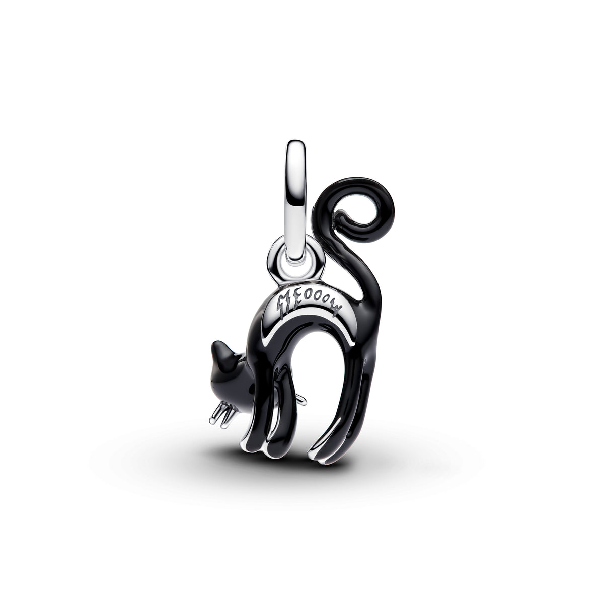 Black Cat Sterling Silver Dangle With Black And Glow In The Dark Enamel