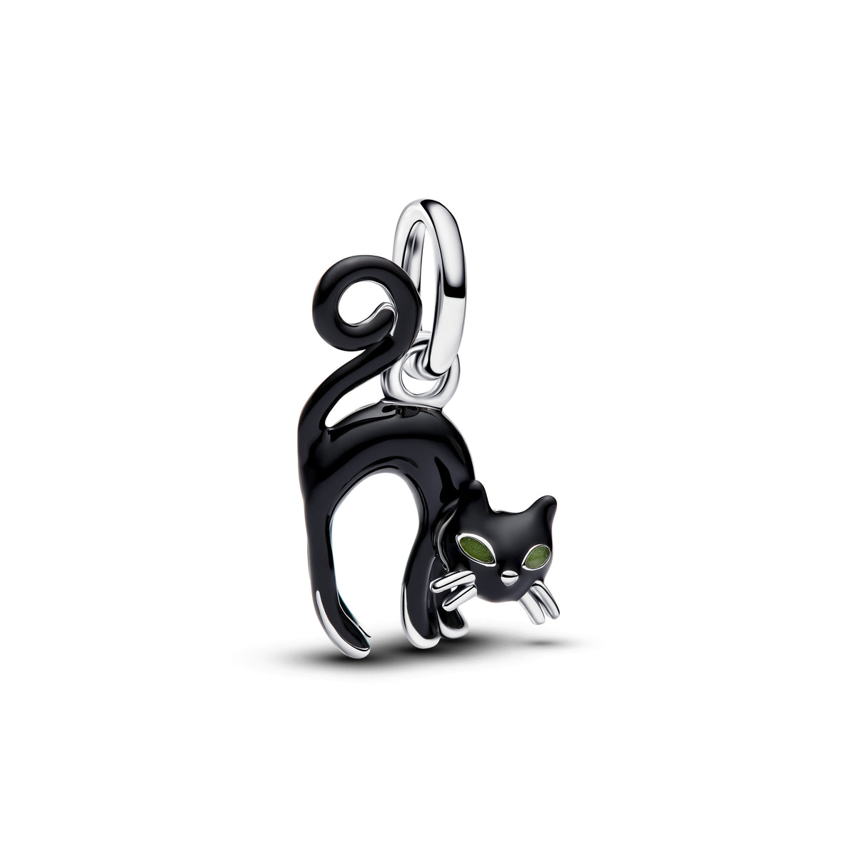 Black Cat Sterling Silver Dangle With Black And Glow In The Dark Enamel