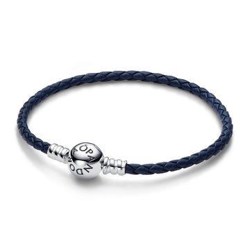 Blue Leather Bracelet With Sterling Silver Sun Clasp And Clear Cubic Zirconia