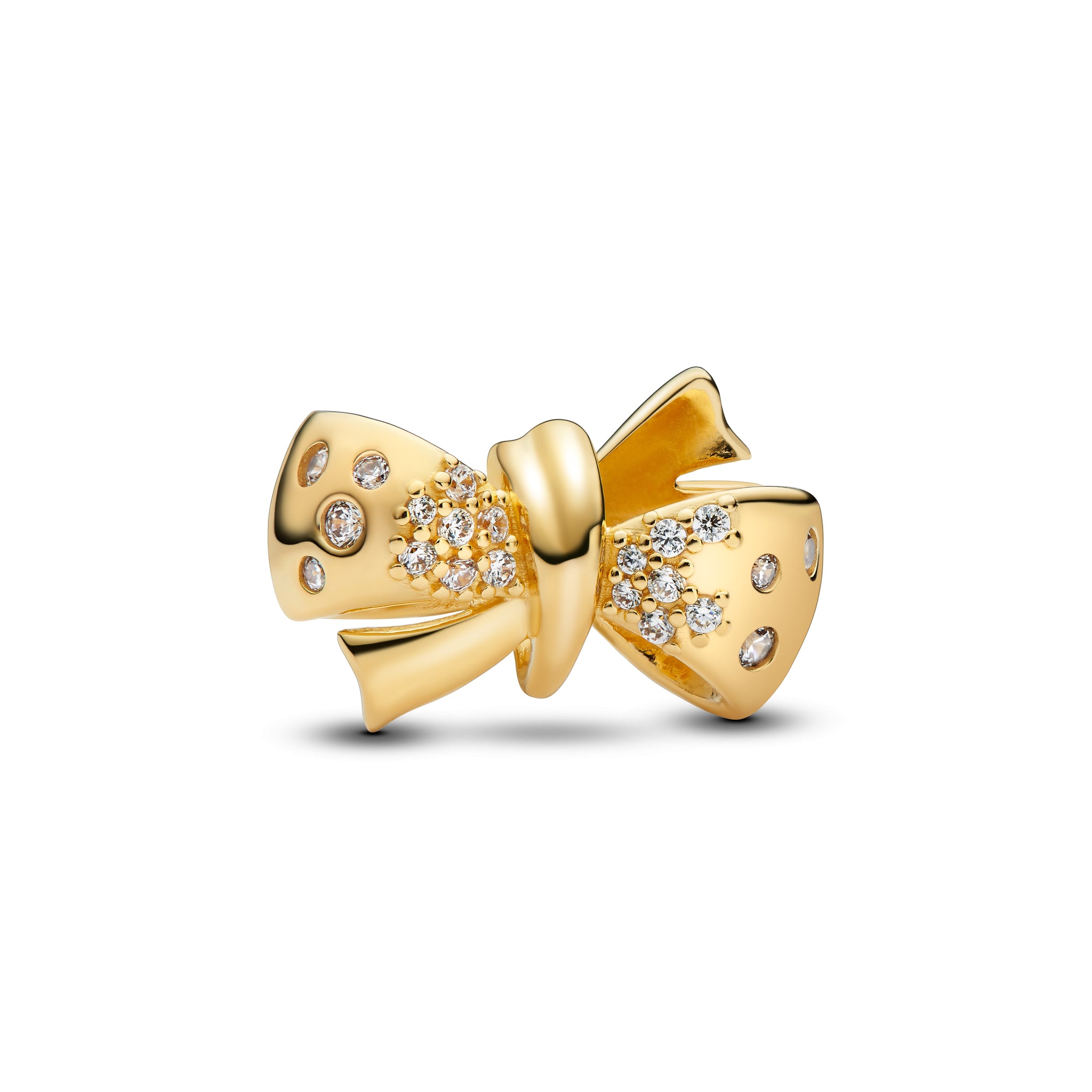 Bow 14K Gold-Plated Charm With Clear Cubic Zirconia