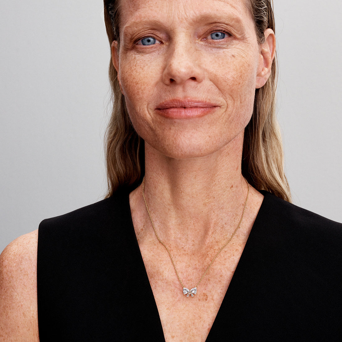 Bow 14K Gold-Plated Collier With Clear Cubic Zirconia