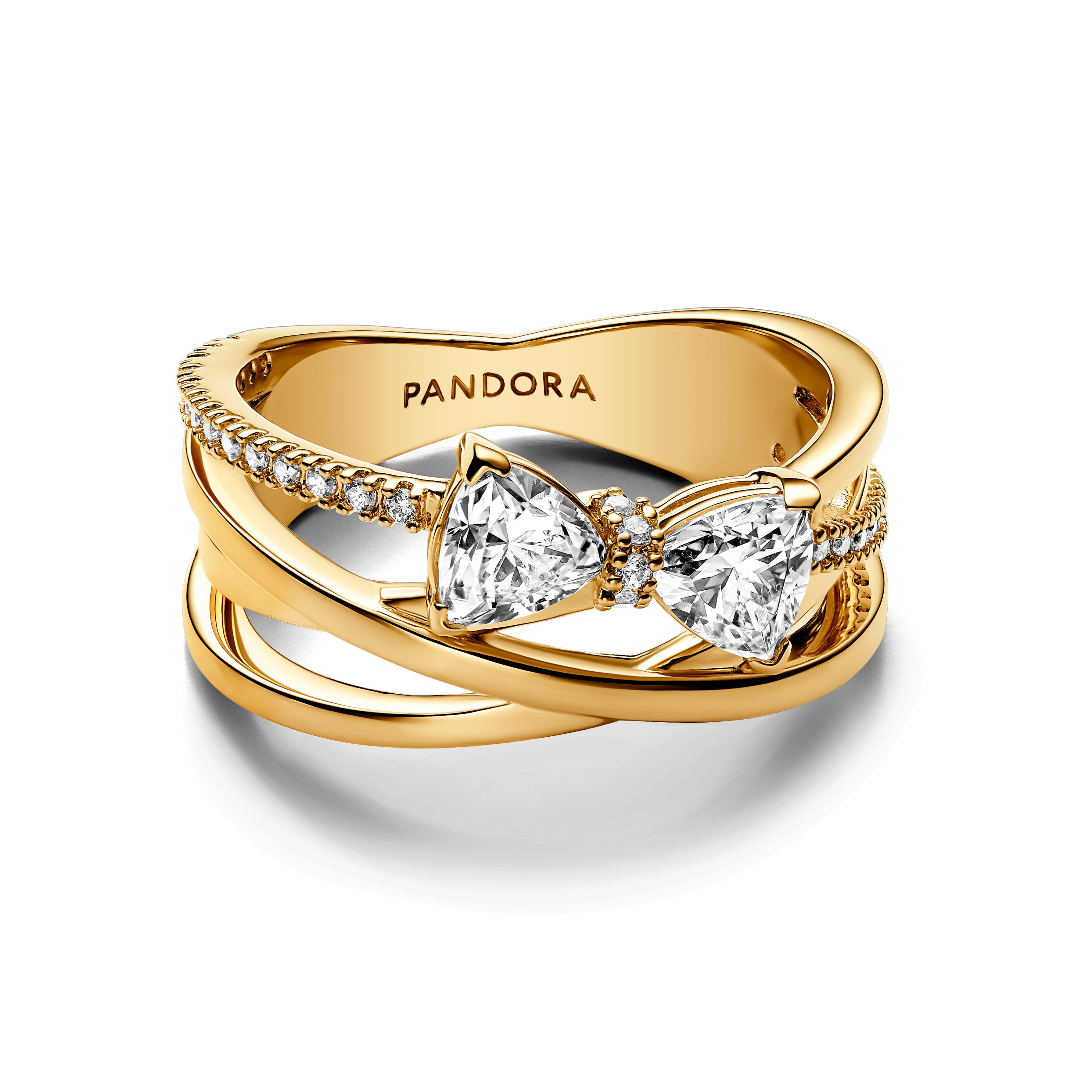 Bow 14K Gold-Plated Ring With Clear Cubic Zirconia