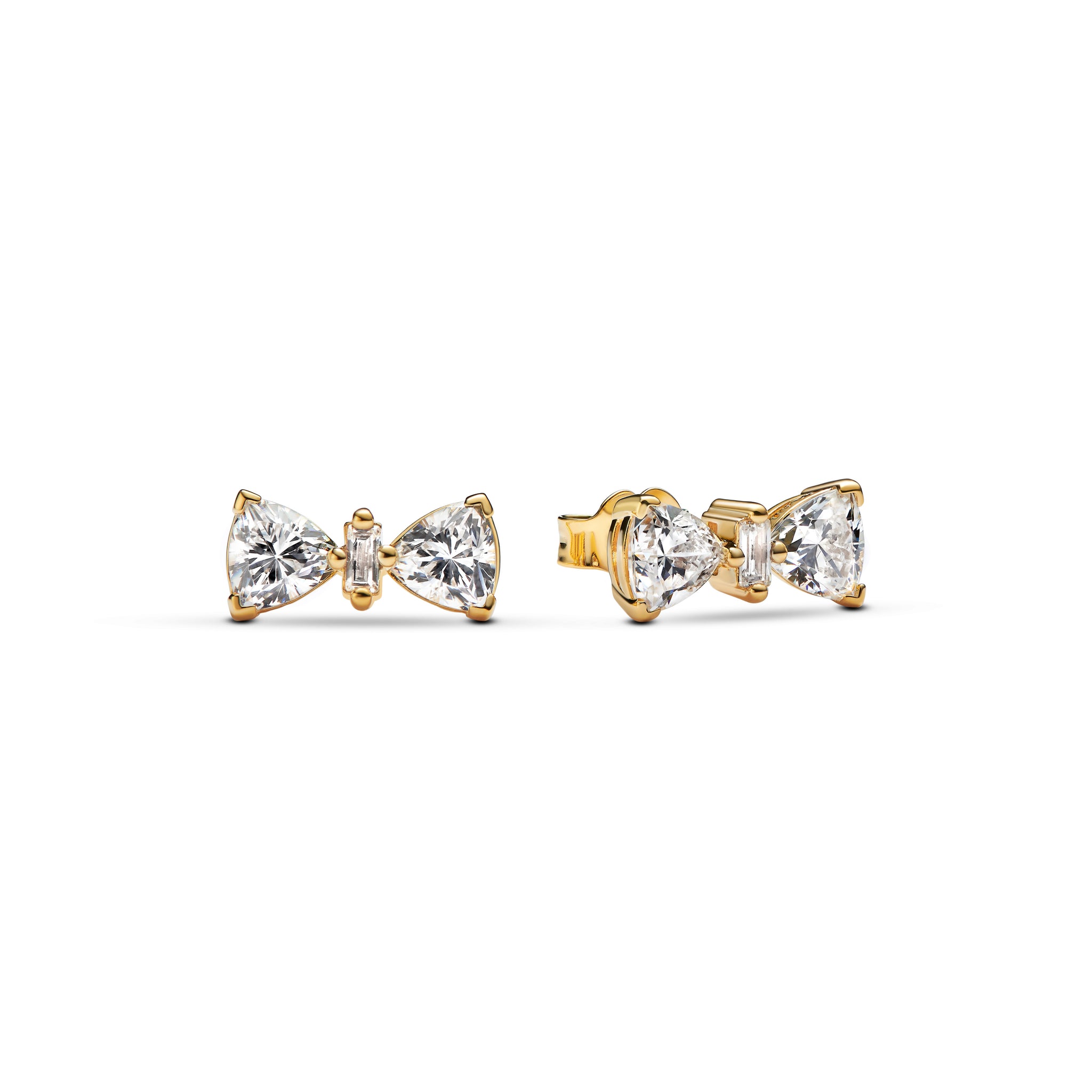 Bow 14K Gold-Plated Stud Earrings With Clear Cubic Zirconia
