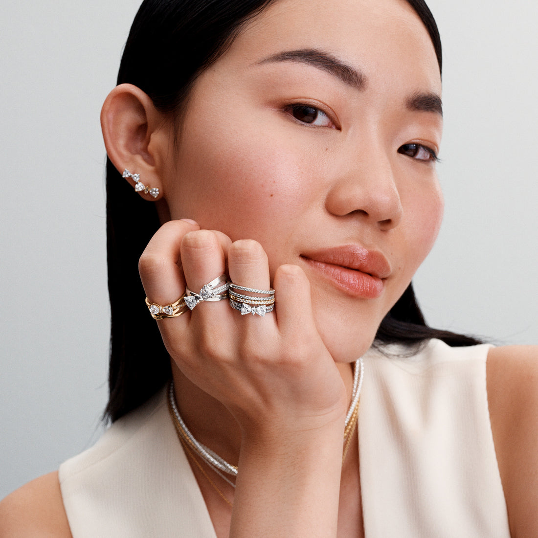 Bow 14K Gold-Plated Stud Earrings With Clear Cubic Zirconia