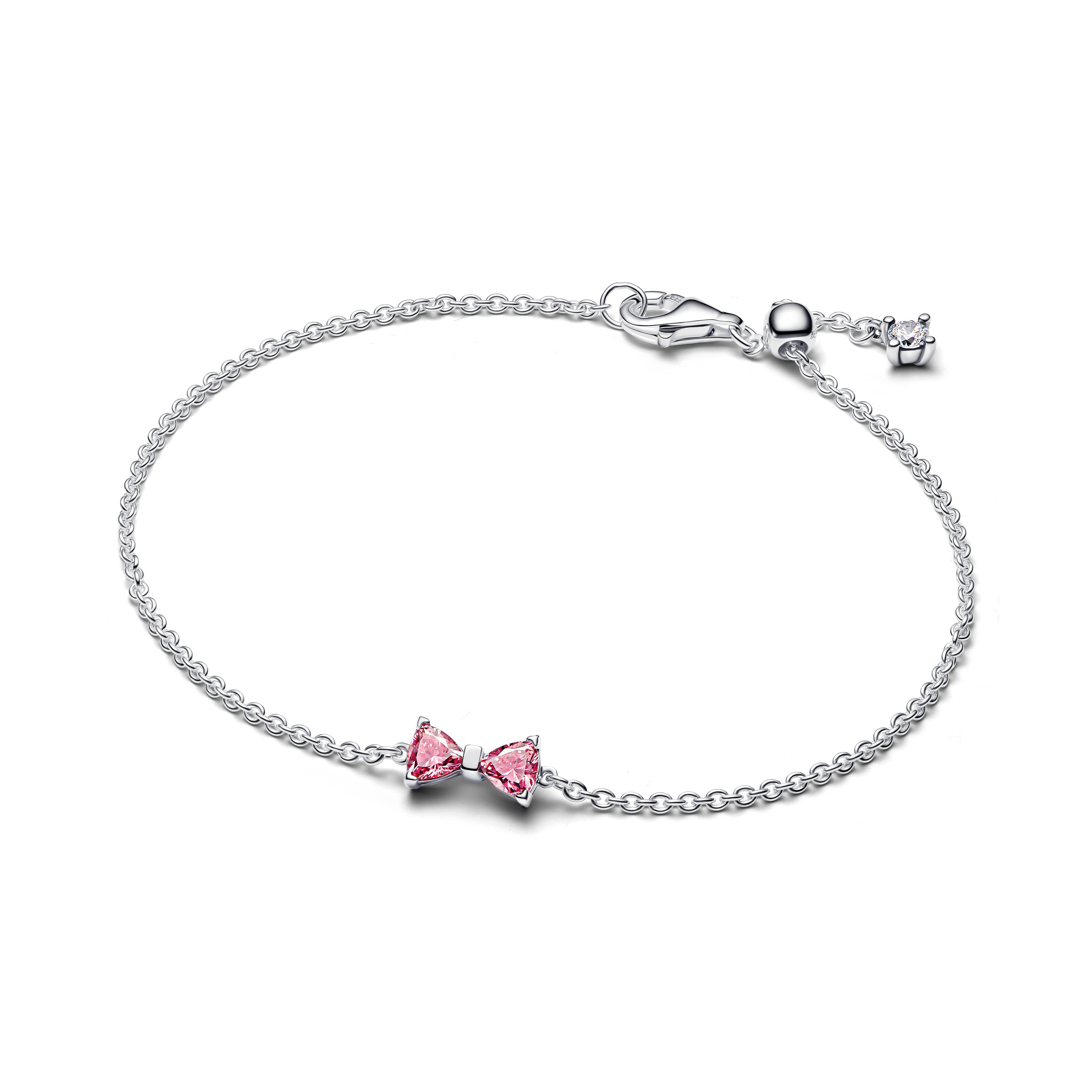 Bow Sterling Silver Bracelet With Fancy Pink And Clear Cubic Zirconia