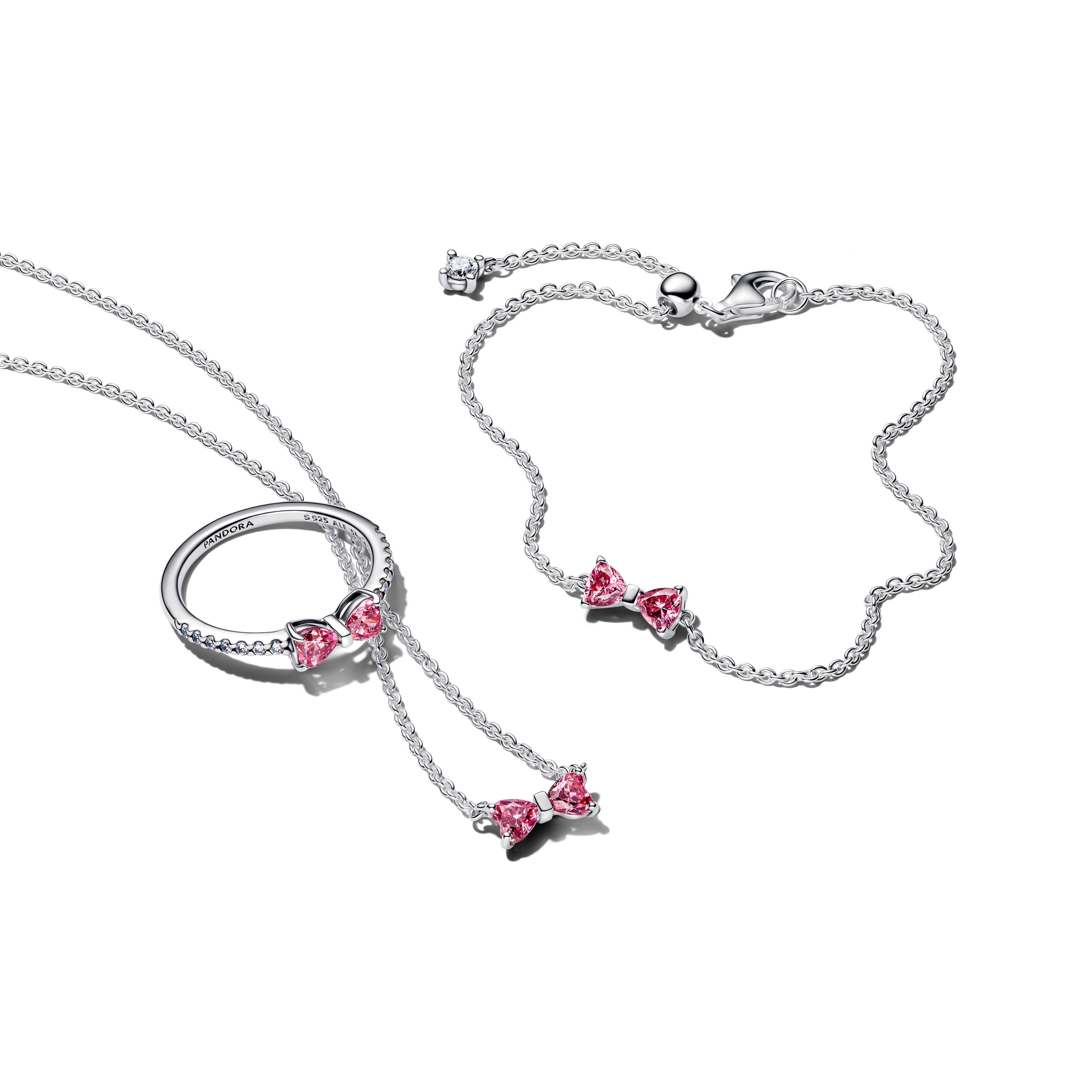 Bow Sterling Silver Bracelet With Fancy Pink And Clear Cubic Zirconia