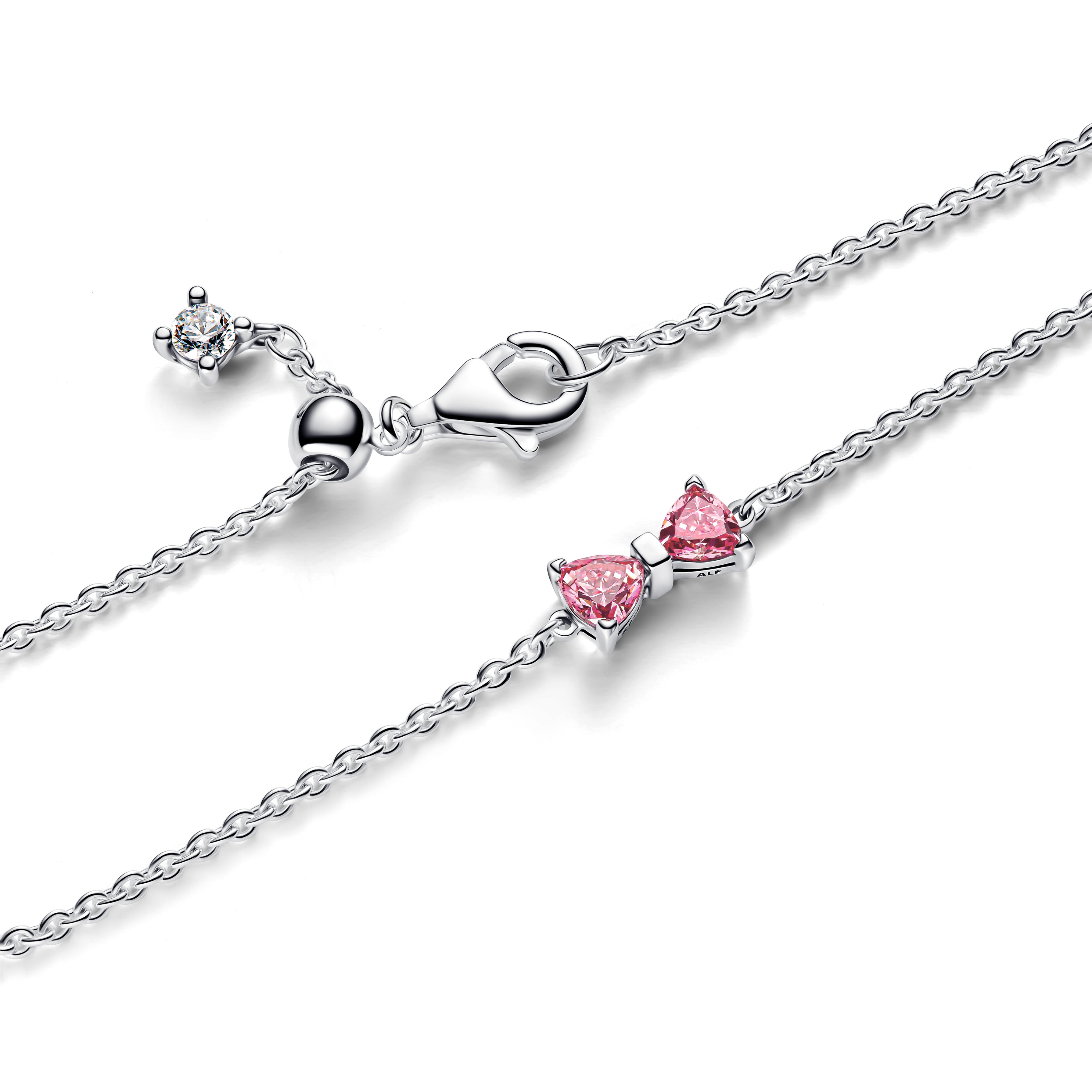 Bow Sterling Silver Bracelet With Fancy Pink And Clear Cubic Zirconia
