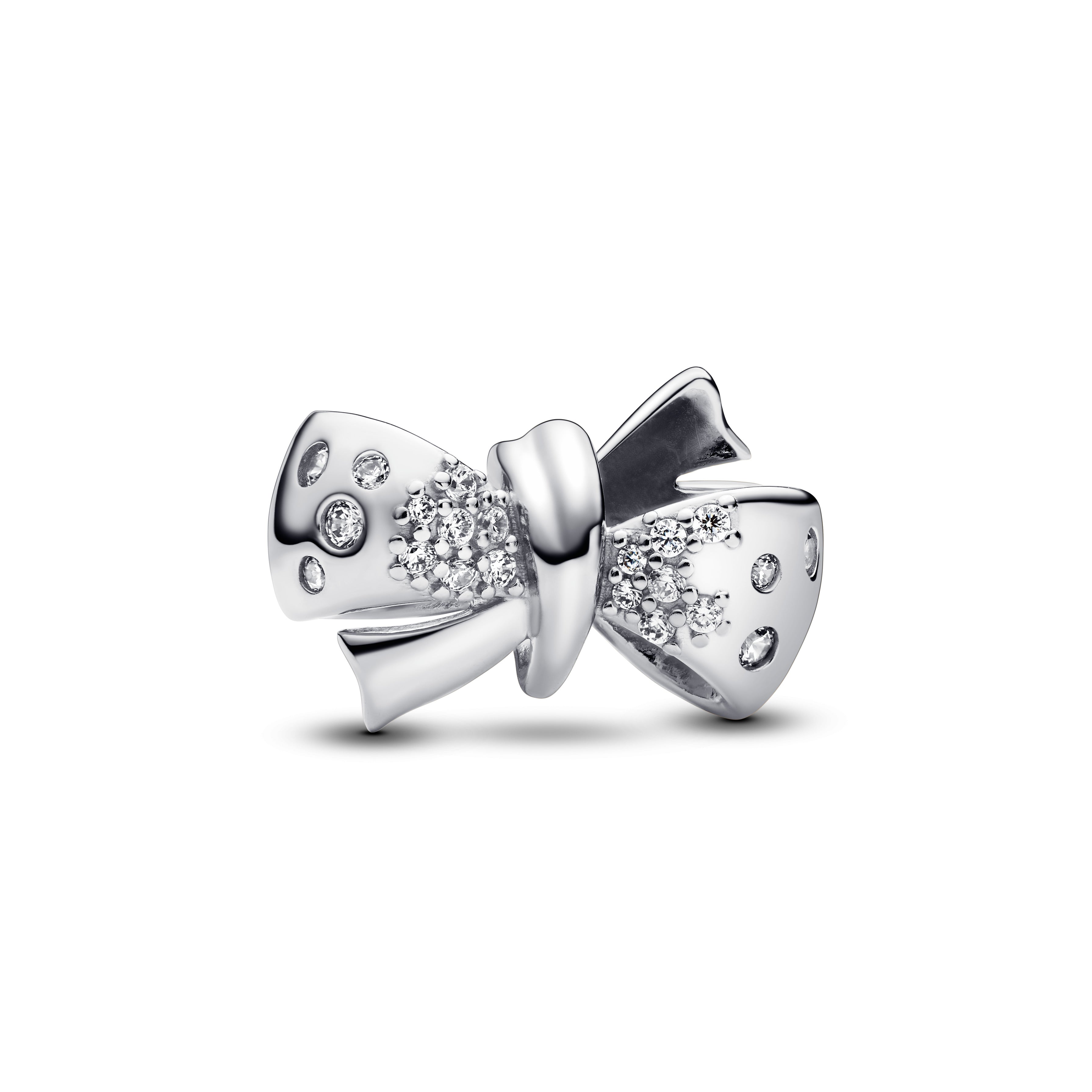 Bow Sterling Silver Charm With Clear Cubic Zirconia