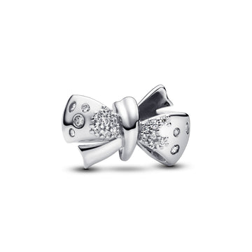 Bow Sterling Silver Charm With Clear Cubic Zirconia