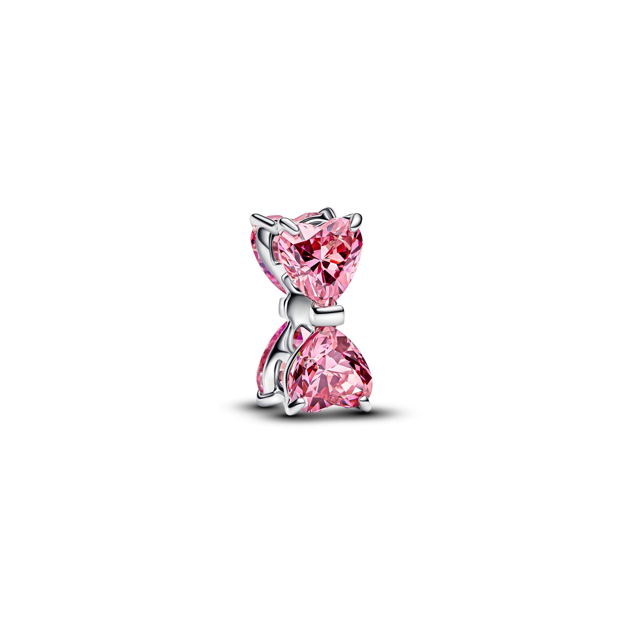 Bow Sterling Silver Charm With Fancy Pink Cubic Zirconia