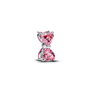 Bow Sterling Silver Charm With Fancy Pink Cubic Zirconia