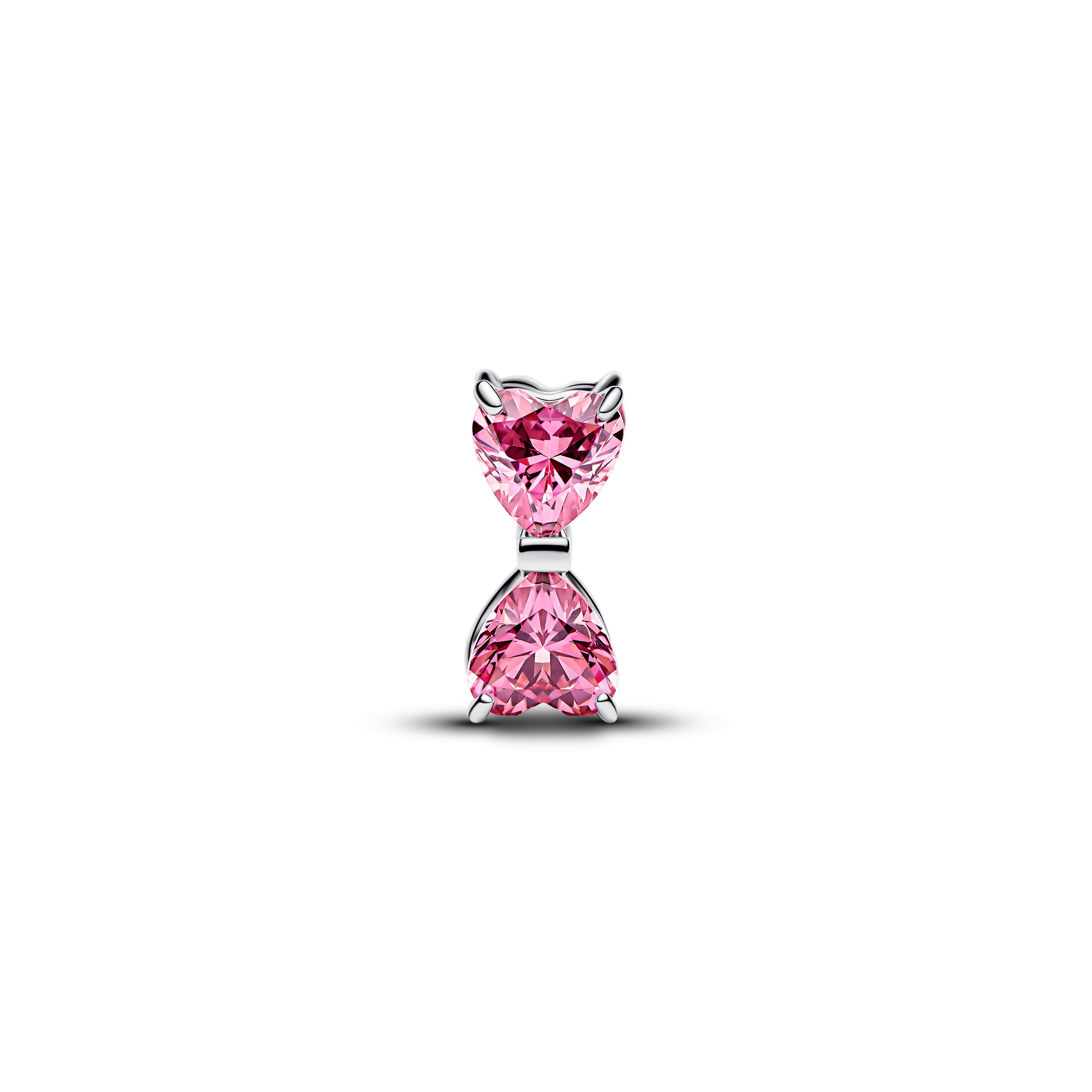 Bow Sterling Silver Charm With Fancy Pink Cubic Zirconia