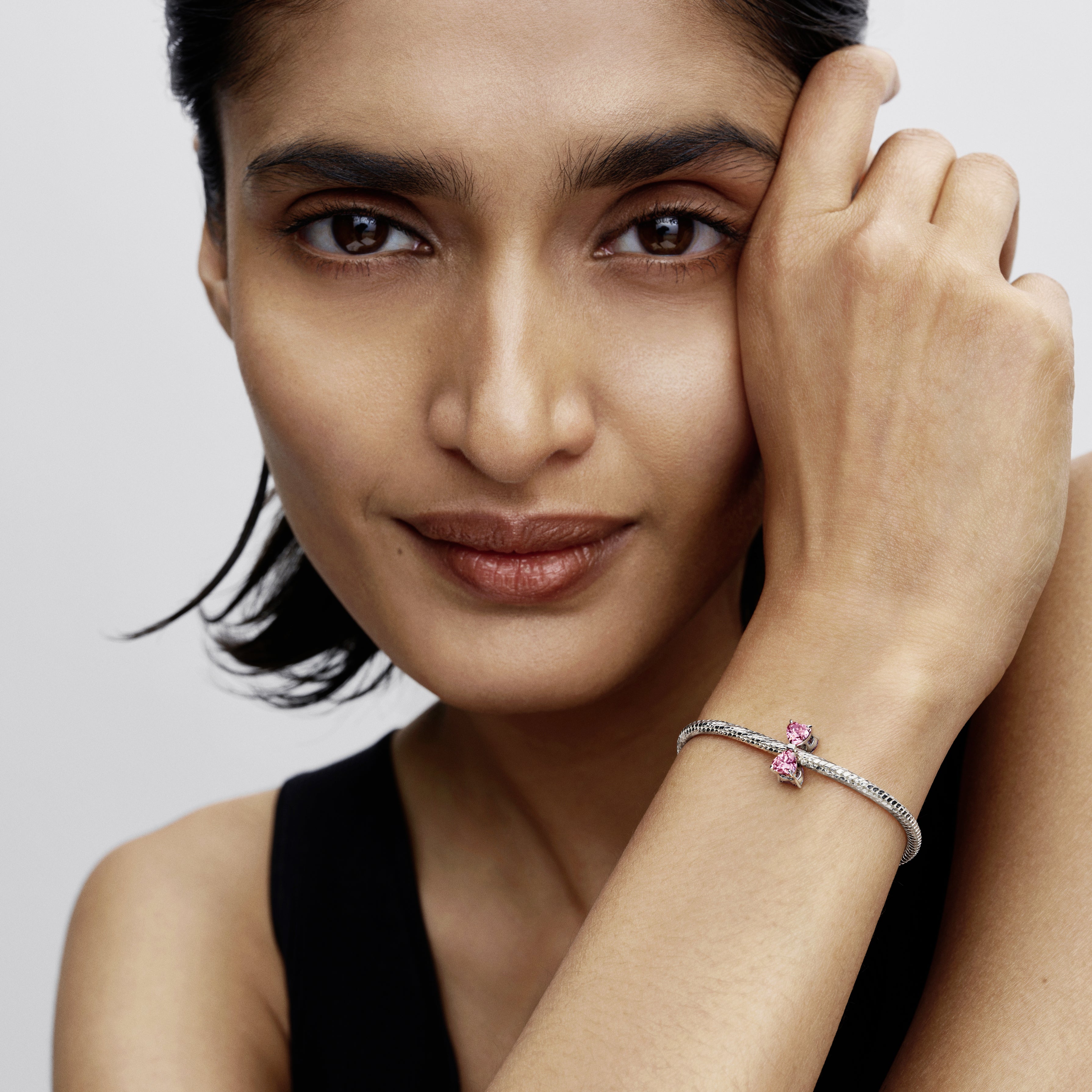 Bow Sterling Silver Charm With Fancy Pink Cubic Zirconia