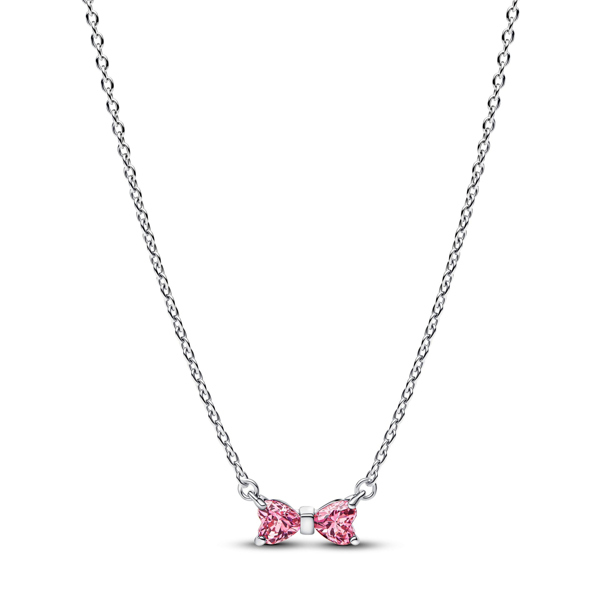 Bow Sterling Silver Collier With Fancy Pink And Clear Cubic Zirconia