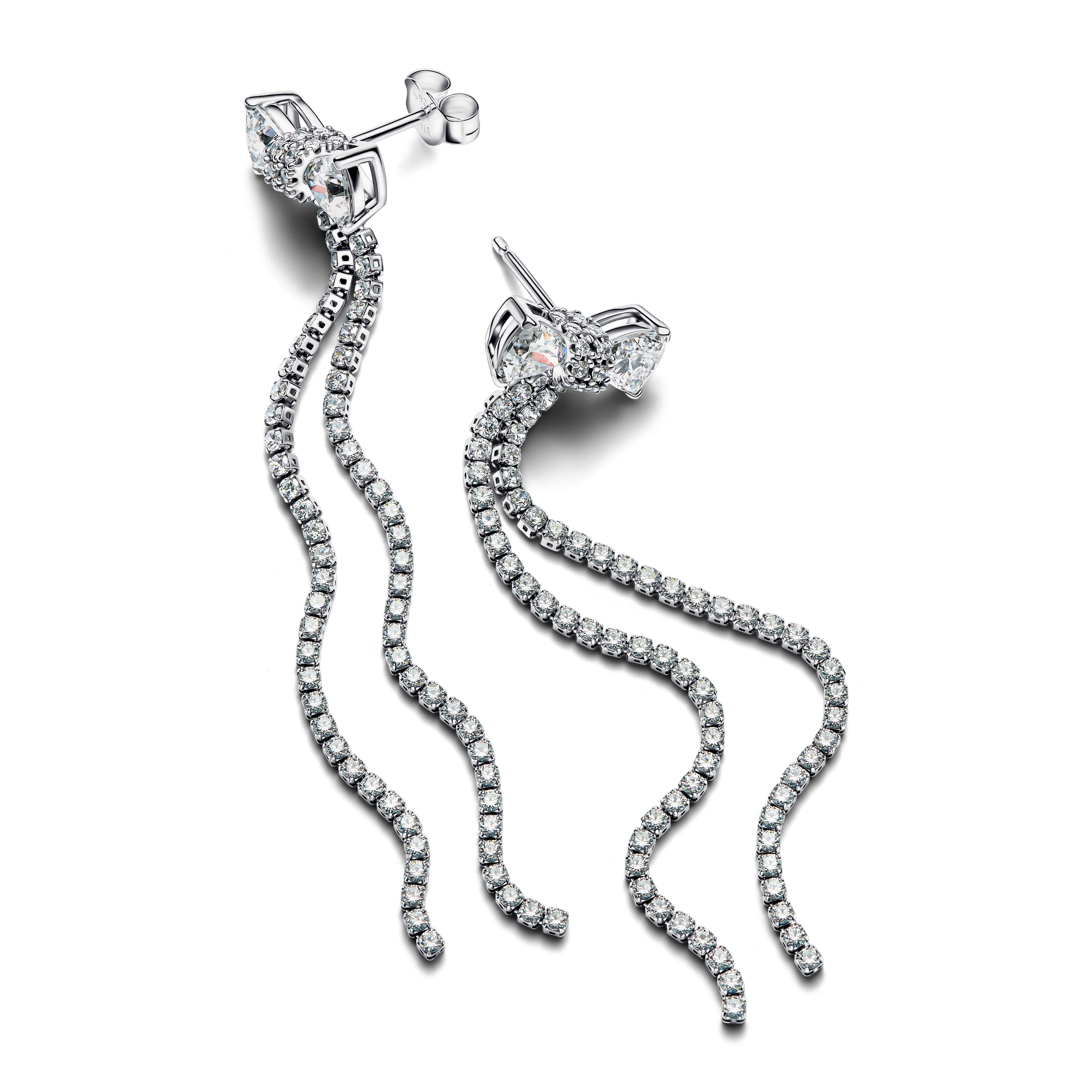 Bow Sterling Silver Drop Earrings With Clear Cubic Zirconia