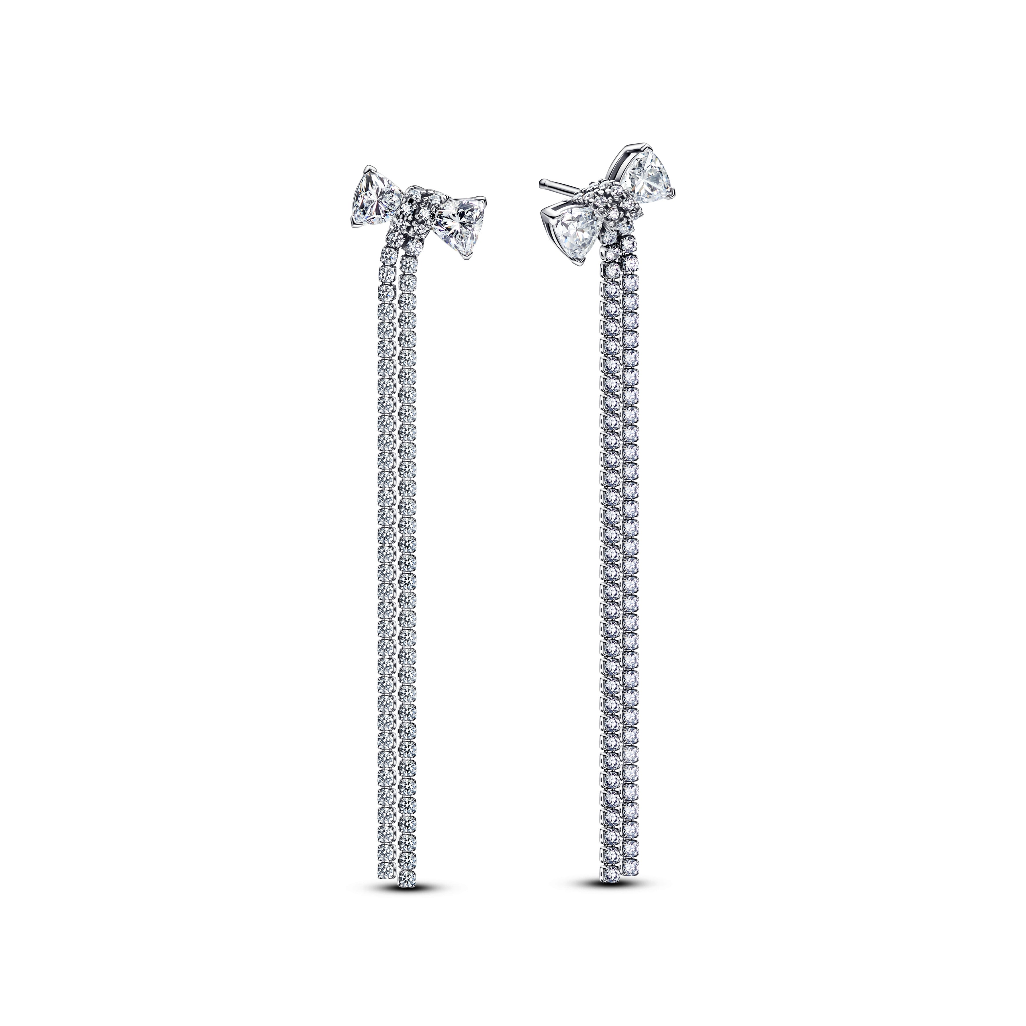 Bow Sterling Silver Drop Earrings With Clear Cubic Zirconia